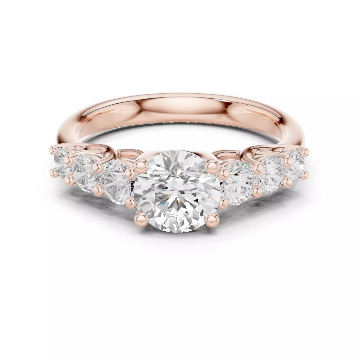 Seven Stone Round Diamond Engagement Wedding Ring 3DM STL Video 3D print model_12