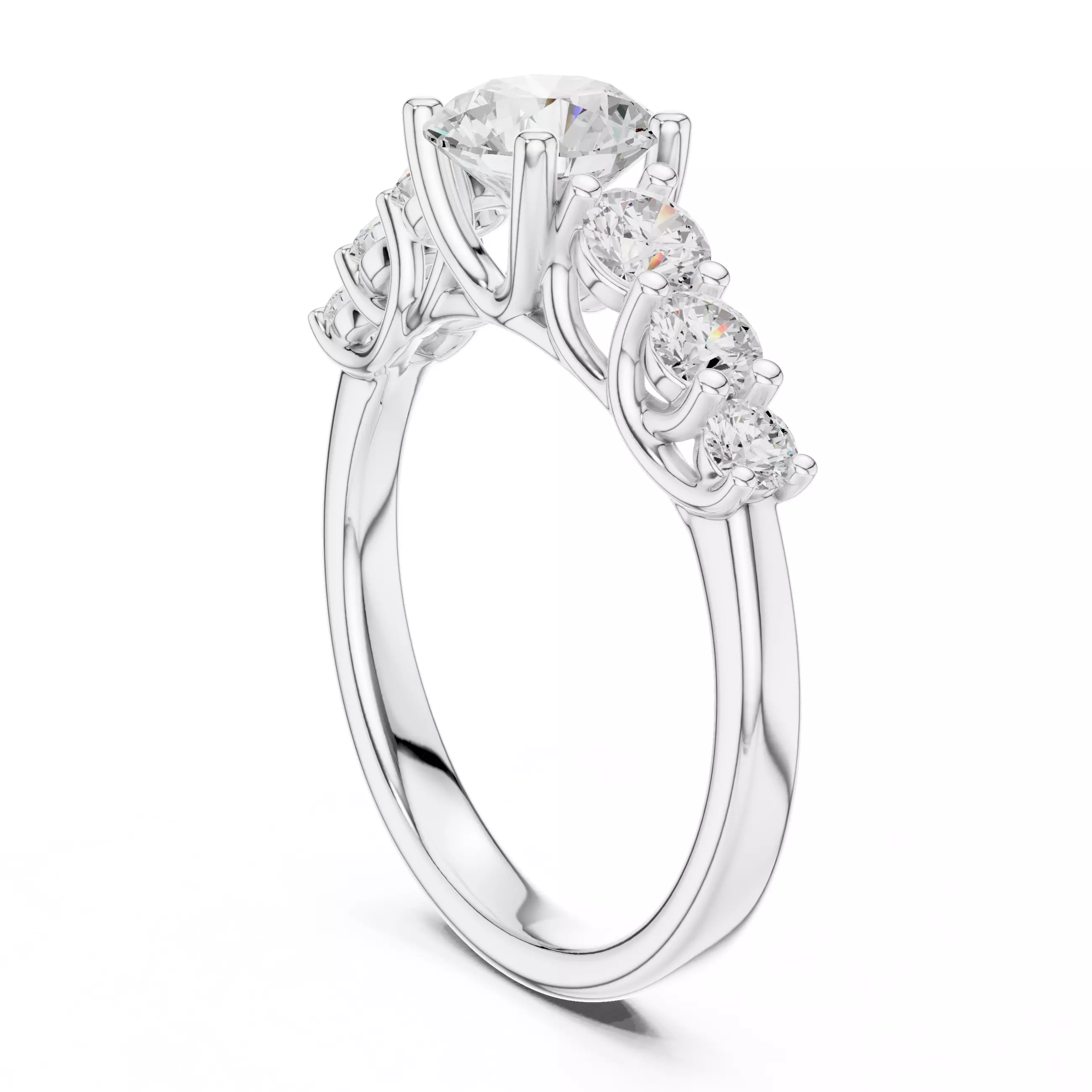 Seven Stone Round Diamond Engagement Wedding Ring 3DM STL Video 3D print model_9