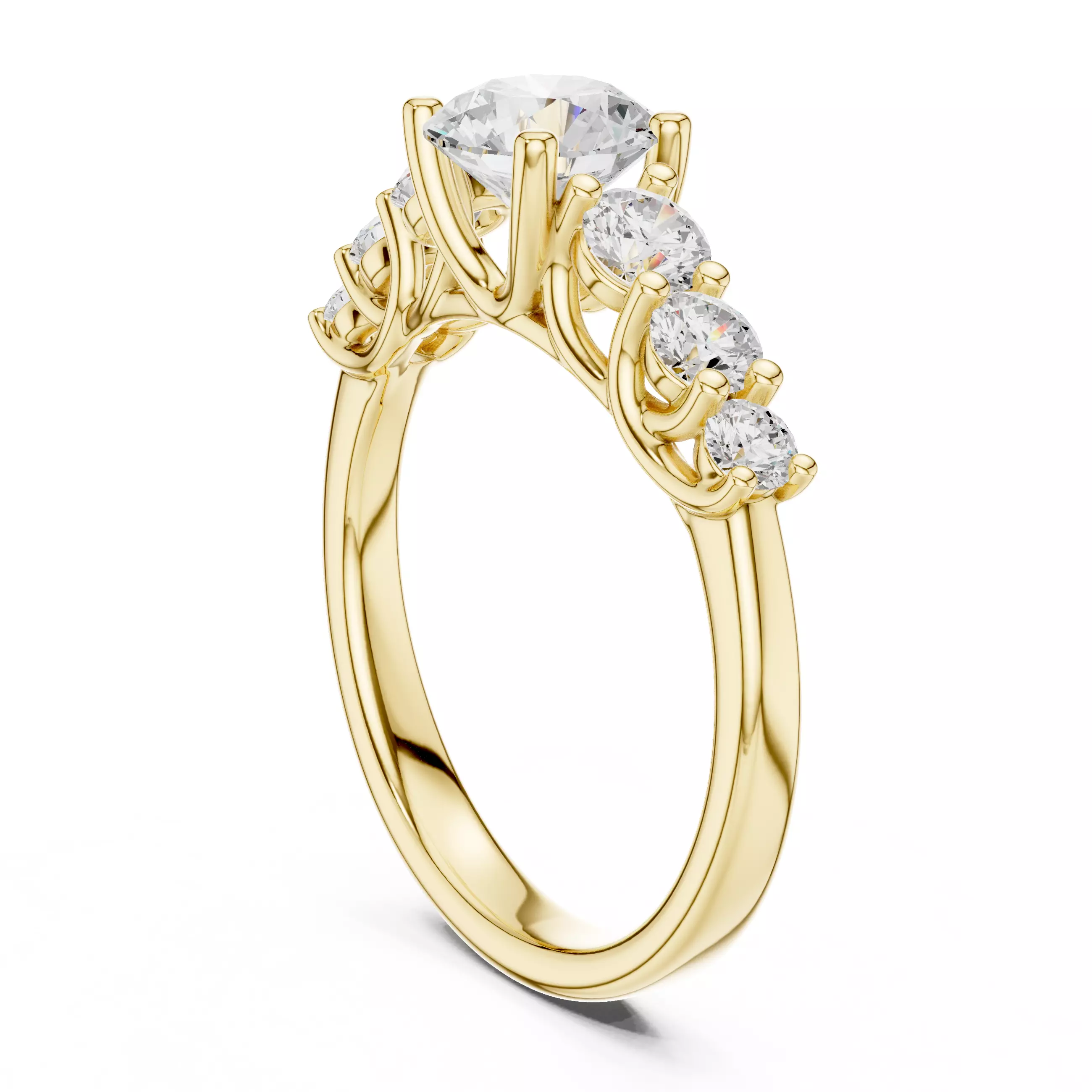 Seven Stone Round Diamond Engagement Wedding Ring 3DM STL Video 3D print model_6