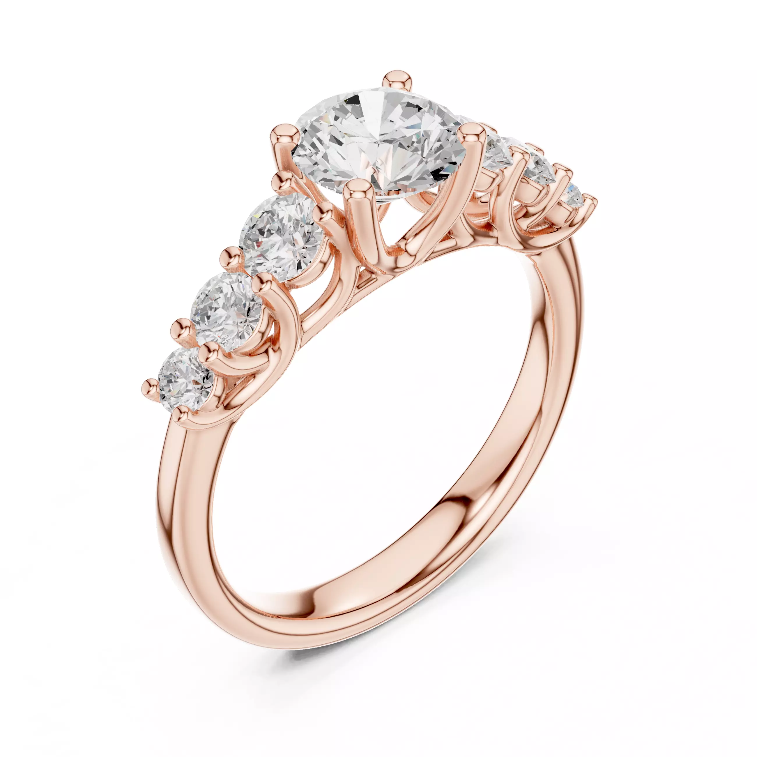 Seven Stone Round Diamond Engagement Wedding Ring 3DM STL Video 3D print model_4