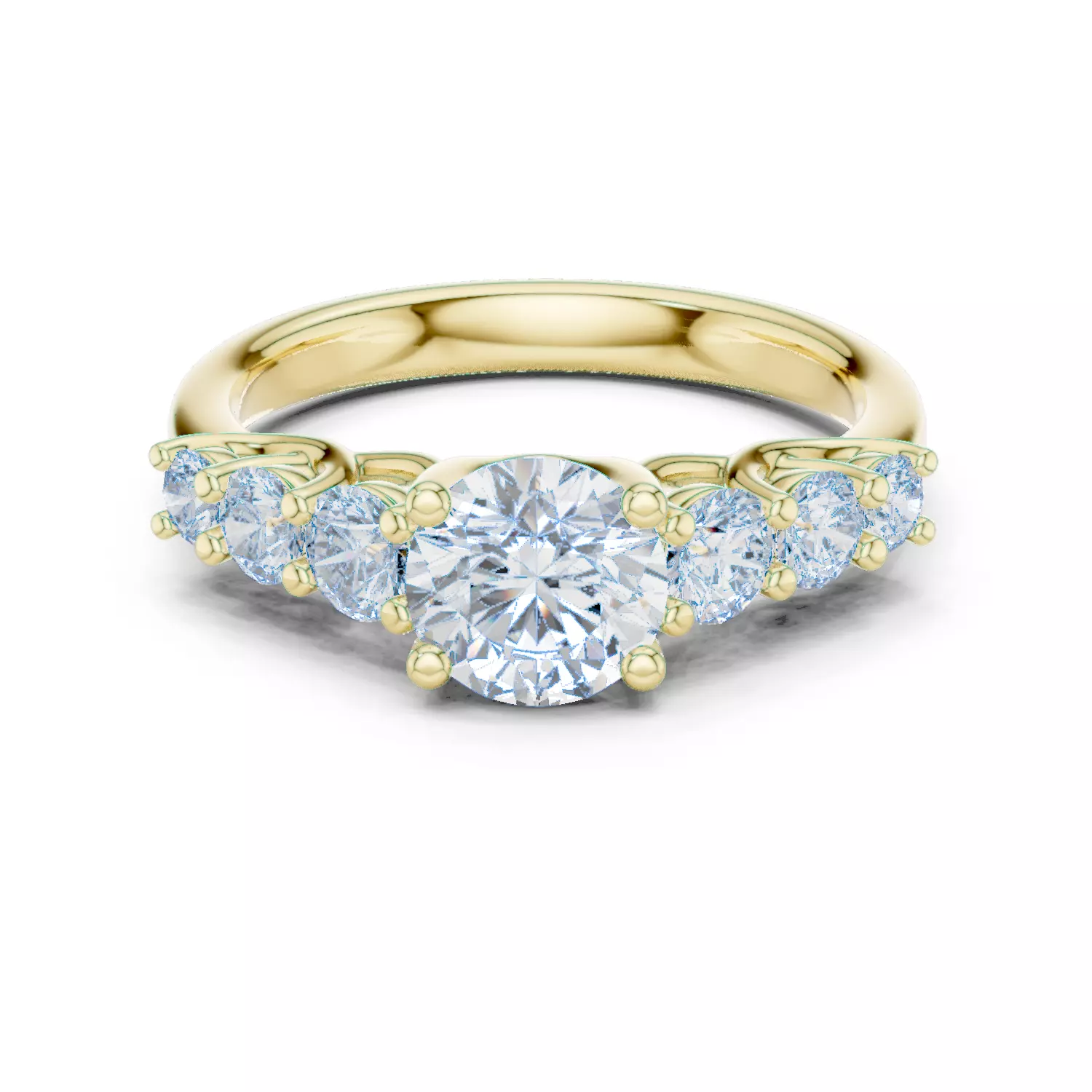 Seven Stone Round Diamond Engagement Wedding Ring 3DM STL Video 3D print model_14