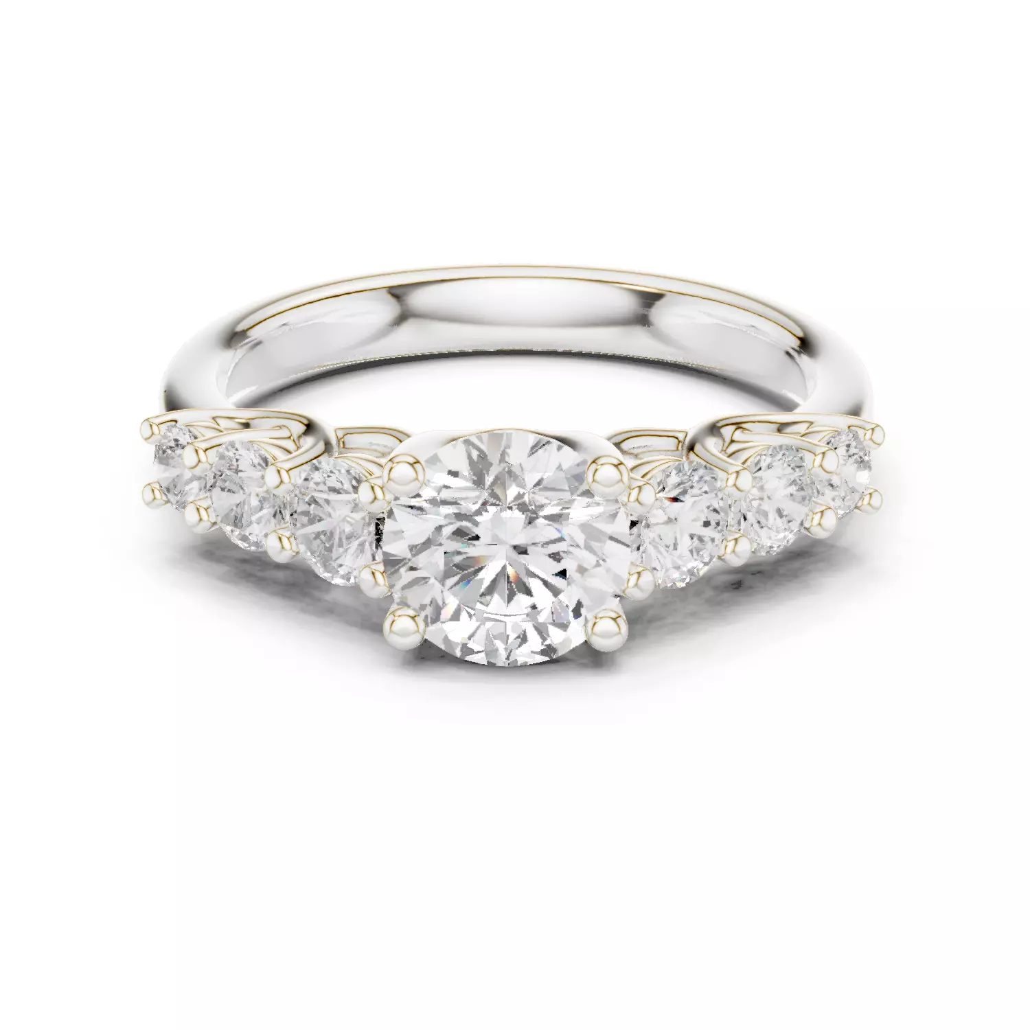 Seven Stone Round Diamond Engagement Wedding Ring 3DM STL Video 3D print model_13