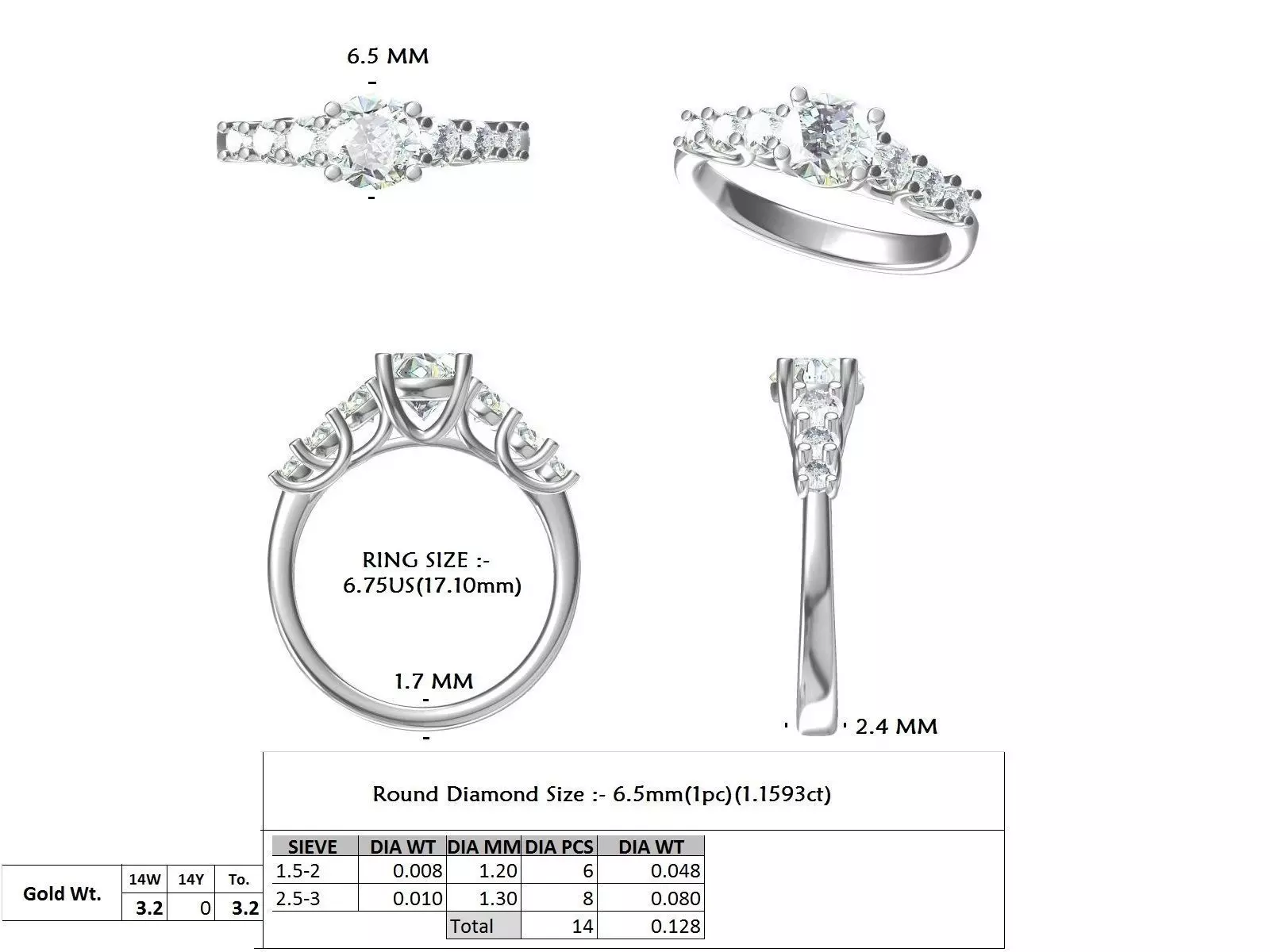Seven Stone Round Diamond Engagement Wedding Ring 3DM STL Video 3D print model_15