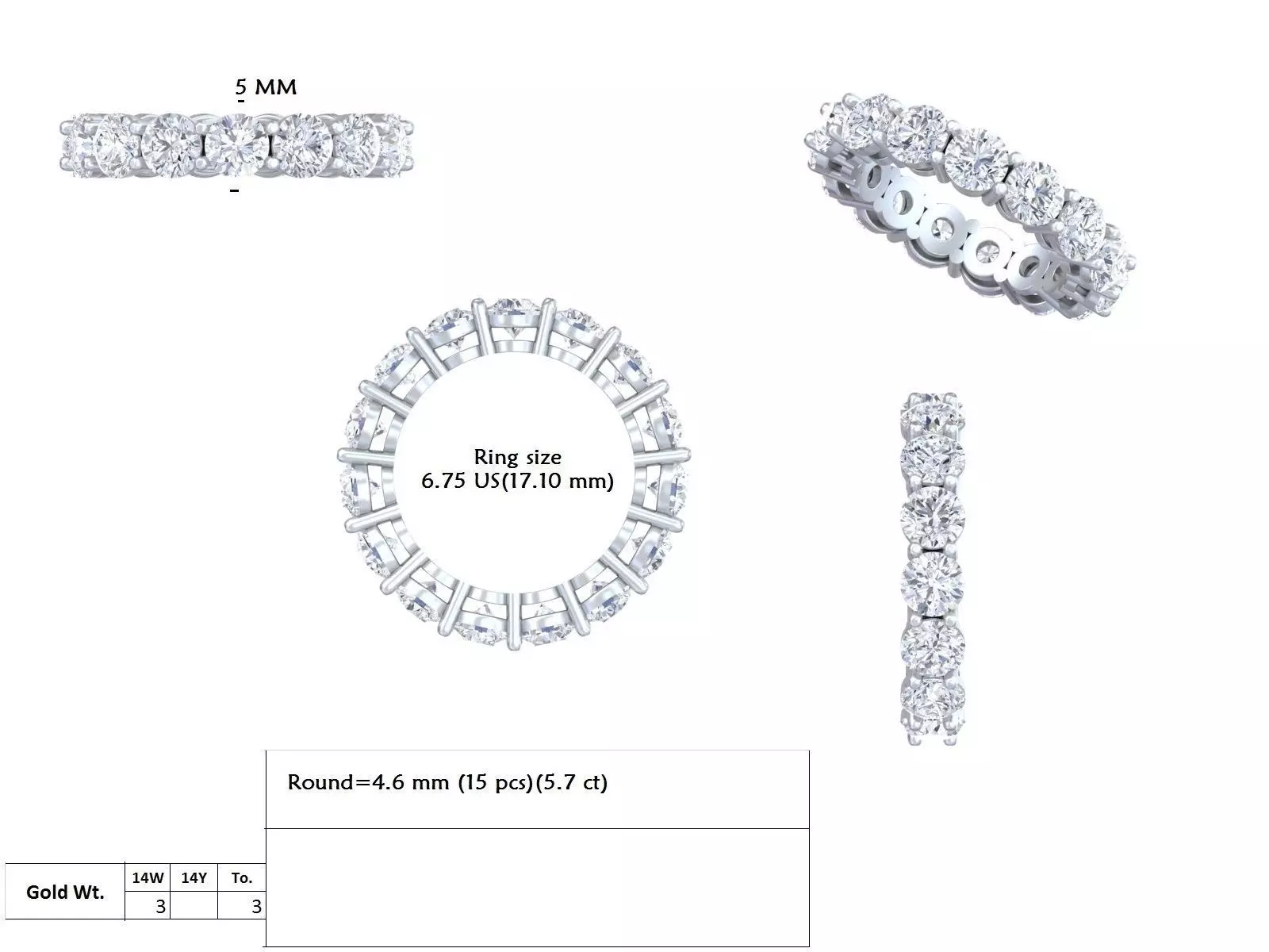 Basket Set Round Cut Full Eternity Wedding Band 3DM STL Video 3D print model_15