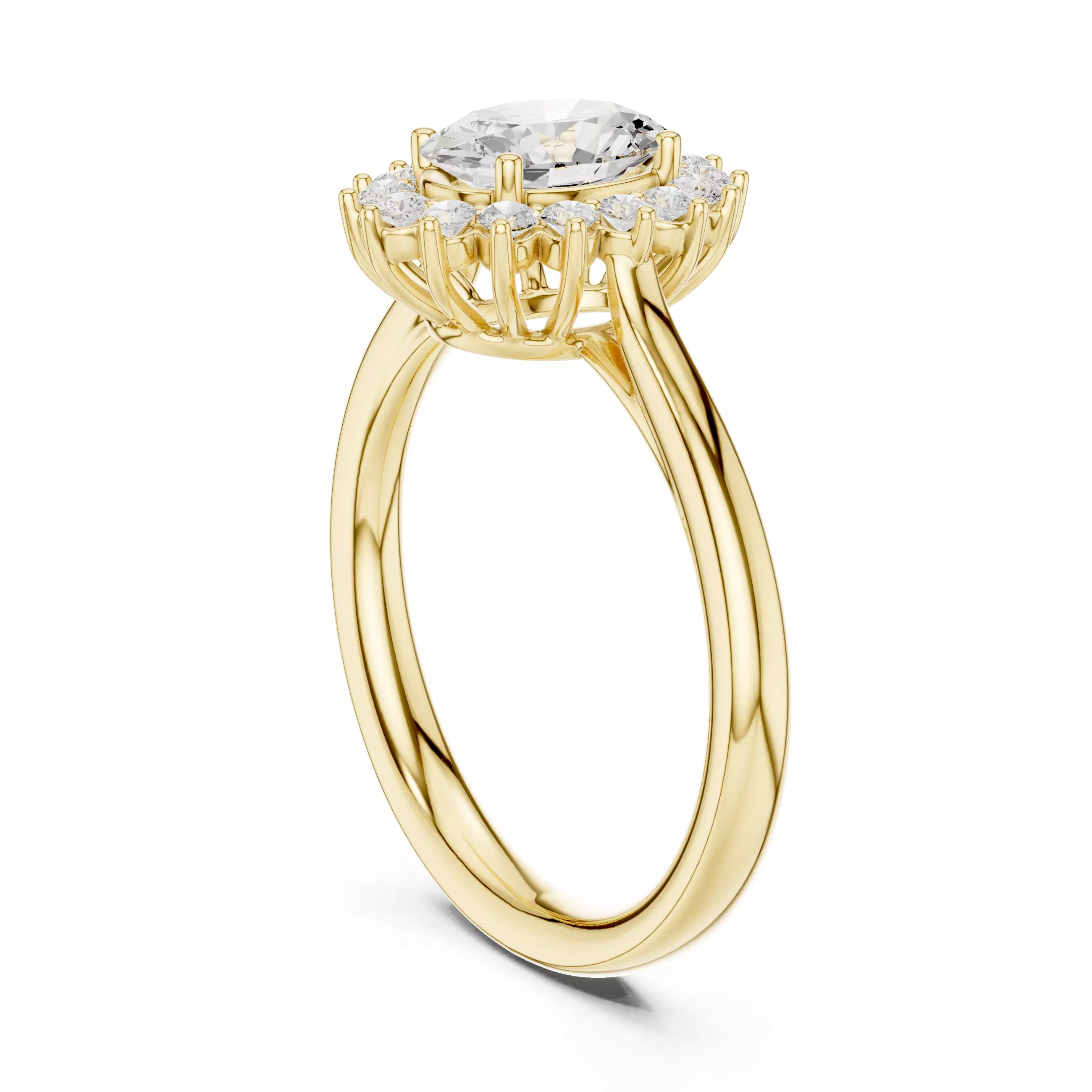 1CT Oval Cut Halo Diamond Engagement Wedding Ring 3DM STL Video 3D print model_6