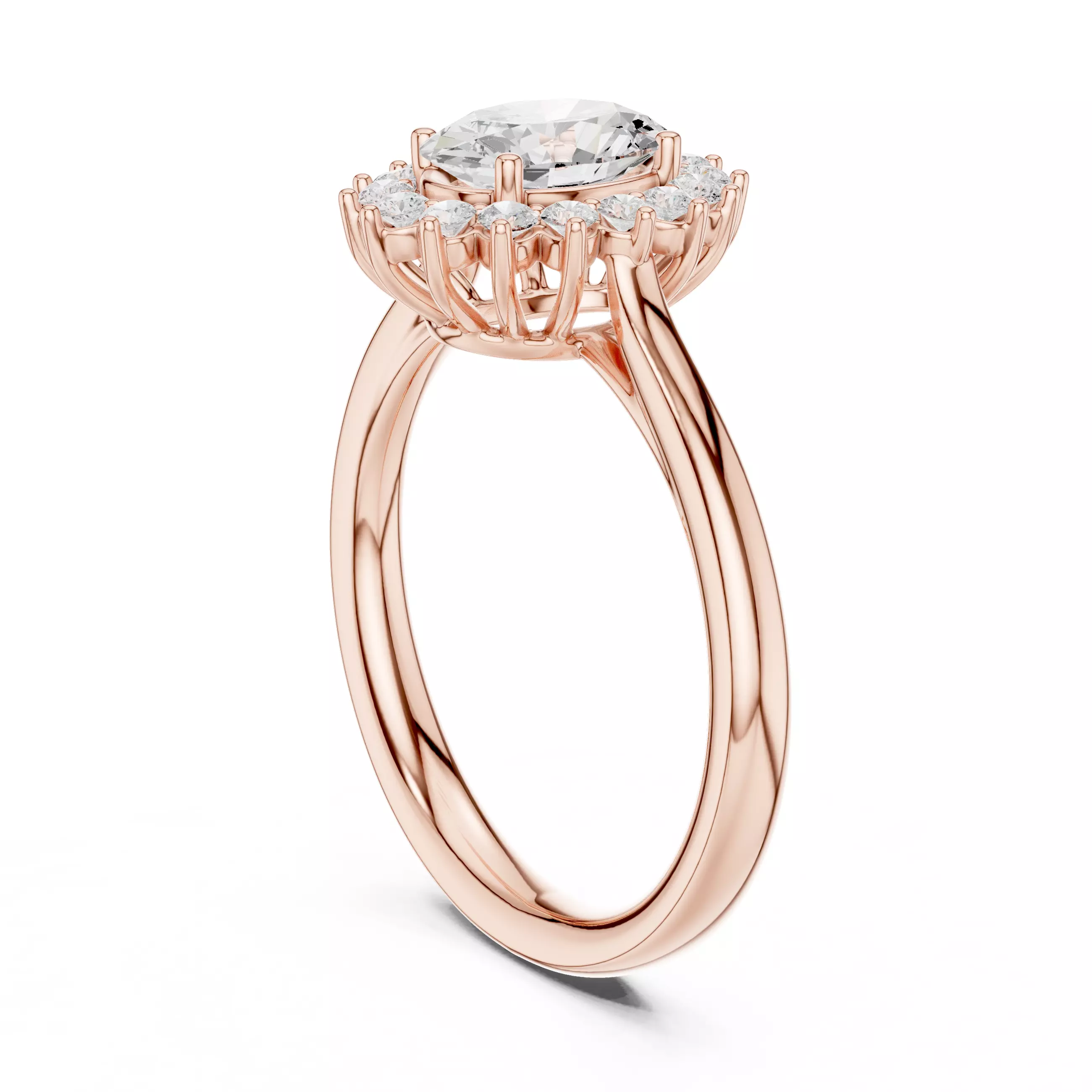 1CT Oval Cut Halo Diamond Engagement Wedding Ring 3DM STL Video 3D print model_3