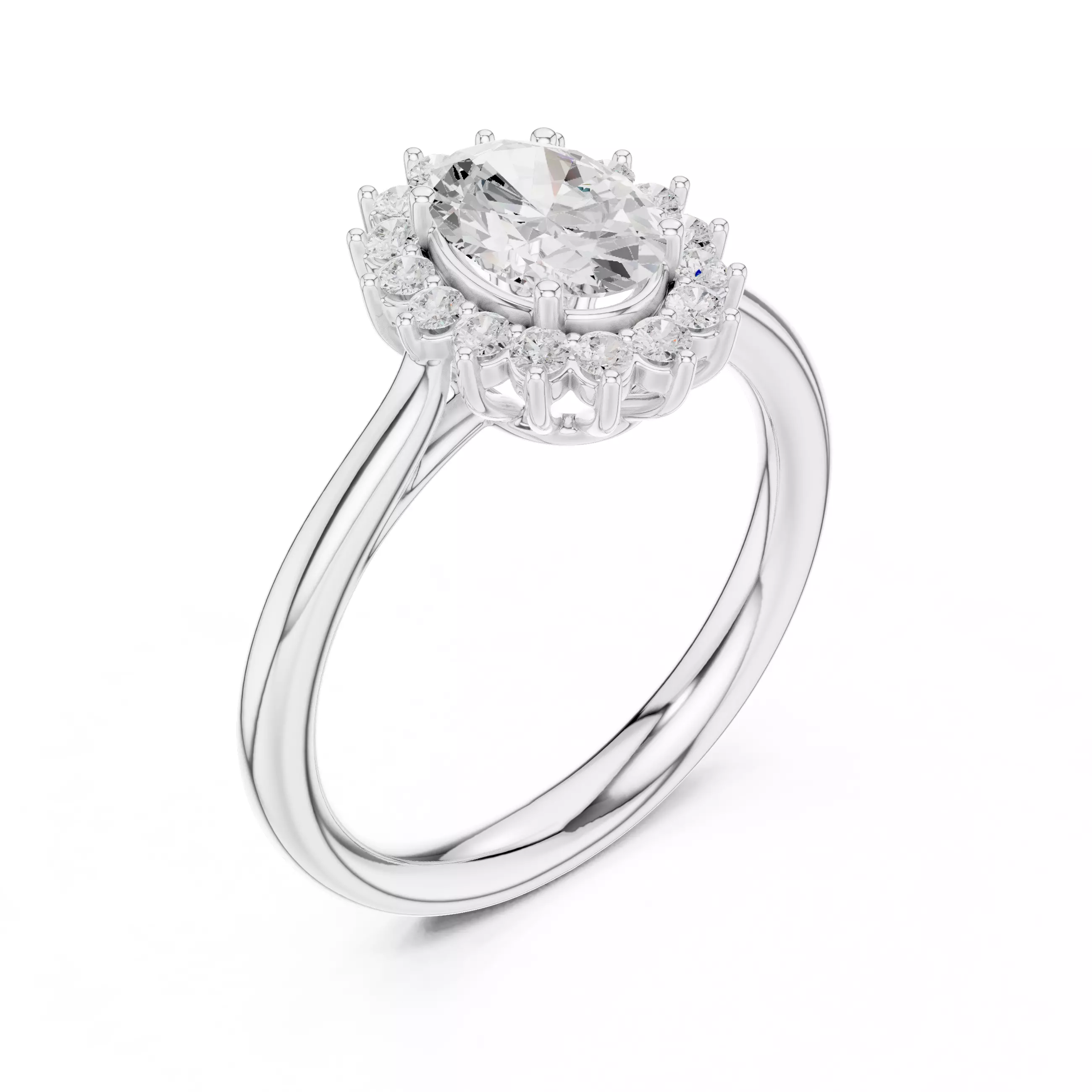 1CT Oval Cut Halo Diamond Engagement Wedding Ring 3DM STL Video 3D print model_10