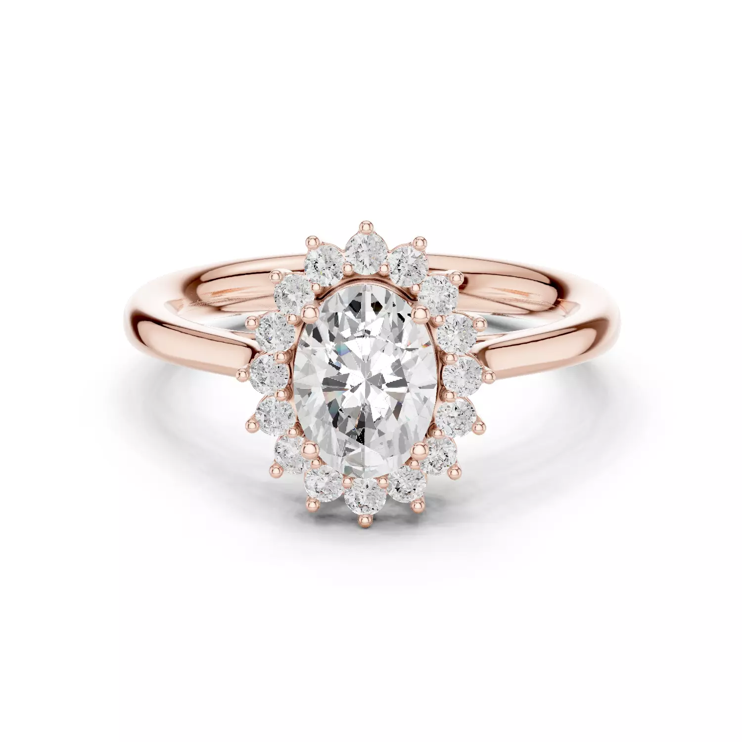 1CT Oval Cut Halo Diamond Engagement Wedding Ring 3DM STL Video 3D print model_12