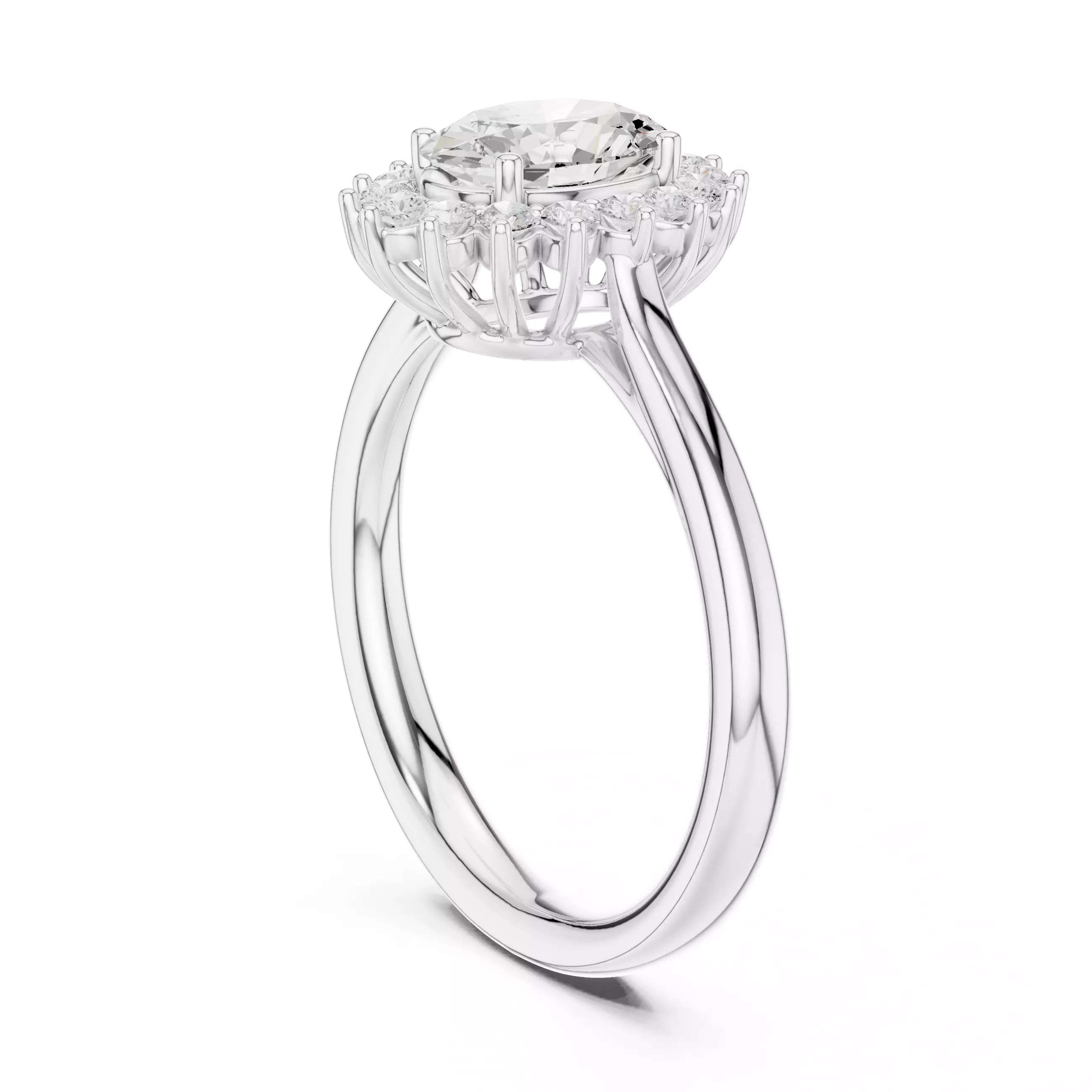 1CT Oval Cut Halo Diamond Engagement Wedding Ring 3DM STL Video 3D print model_9