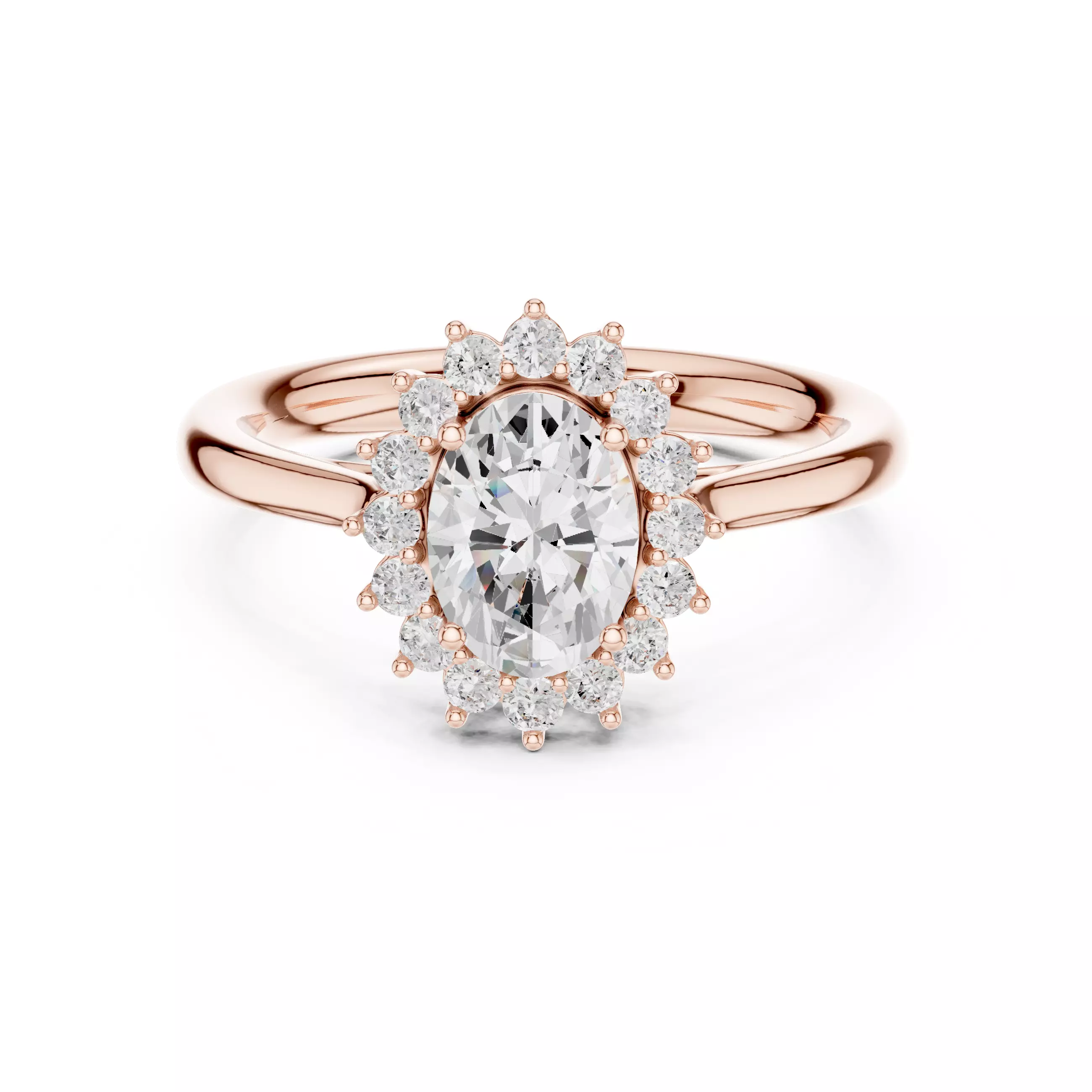 1CT Oval Cut Halo Diamond Engagement Wedding Ring 3DM STL Video 3D print model_0