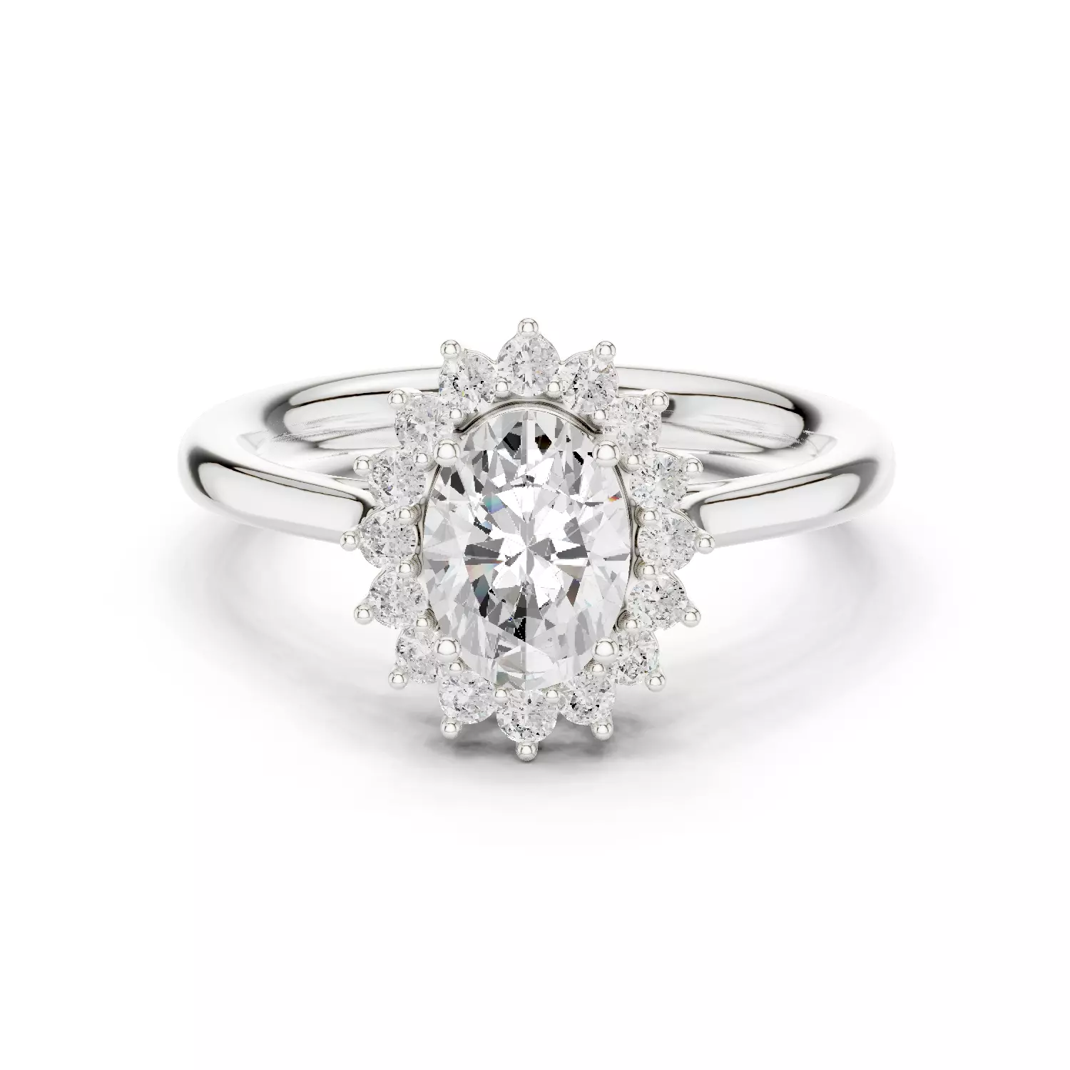 1CT Oval Cut Halo Diamond Engagement Wedding Ring 3DM STL Video 3D print model_13