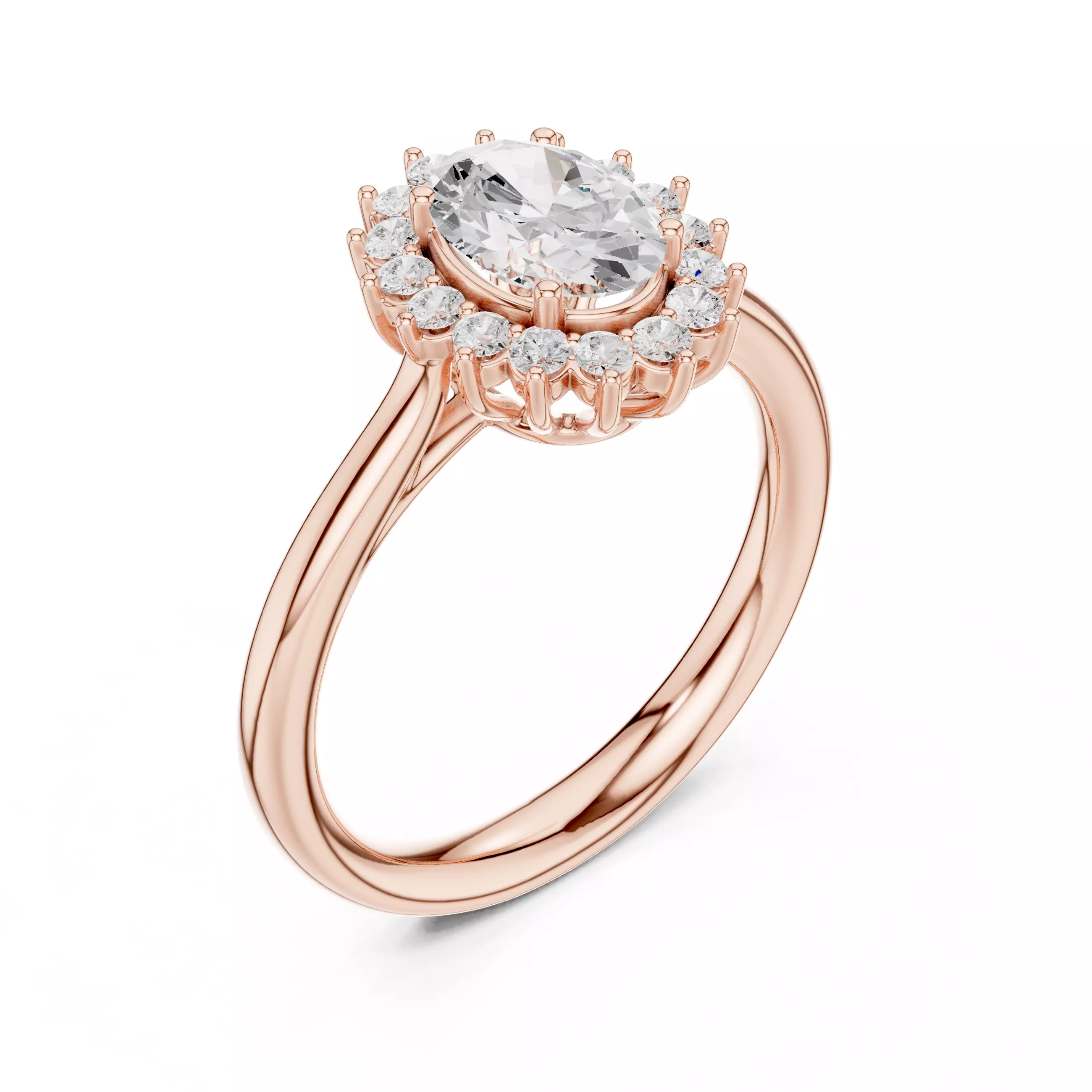 1CT Oval Cut Halo Diamond Engagement Wedding Ring 3DM STL Video 3D print model_4