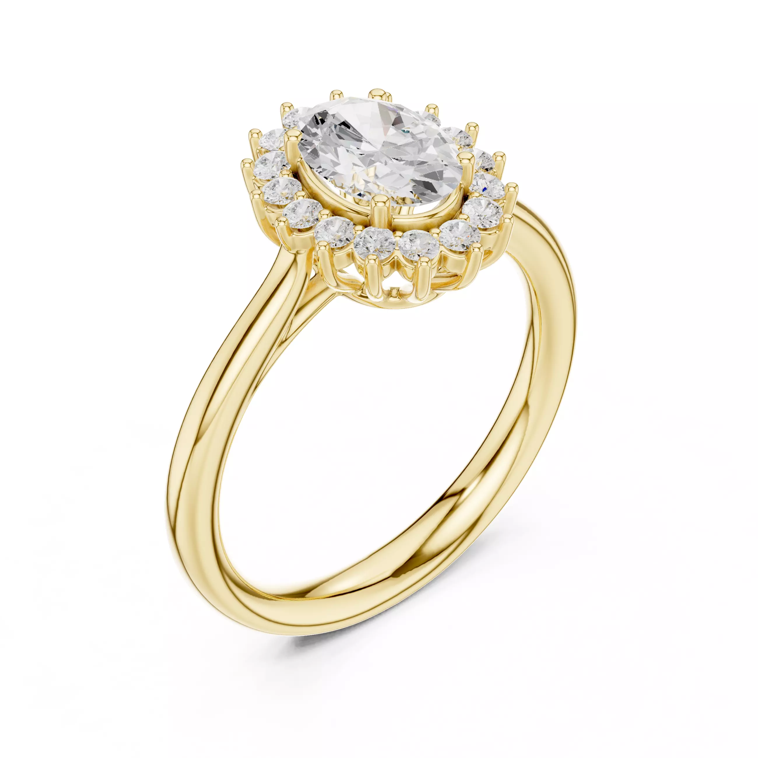 1CT Oval Cut Halo Diamond Engagement Wedding Ring 3DM STL Video 3D print model_7