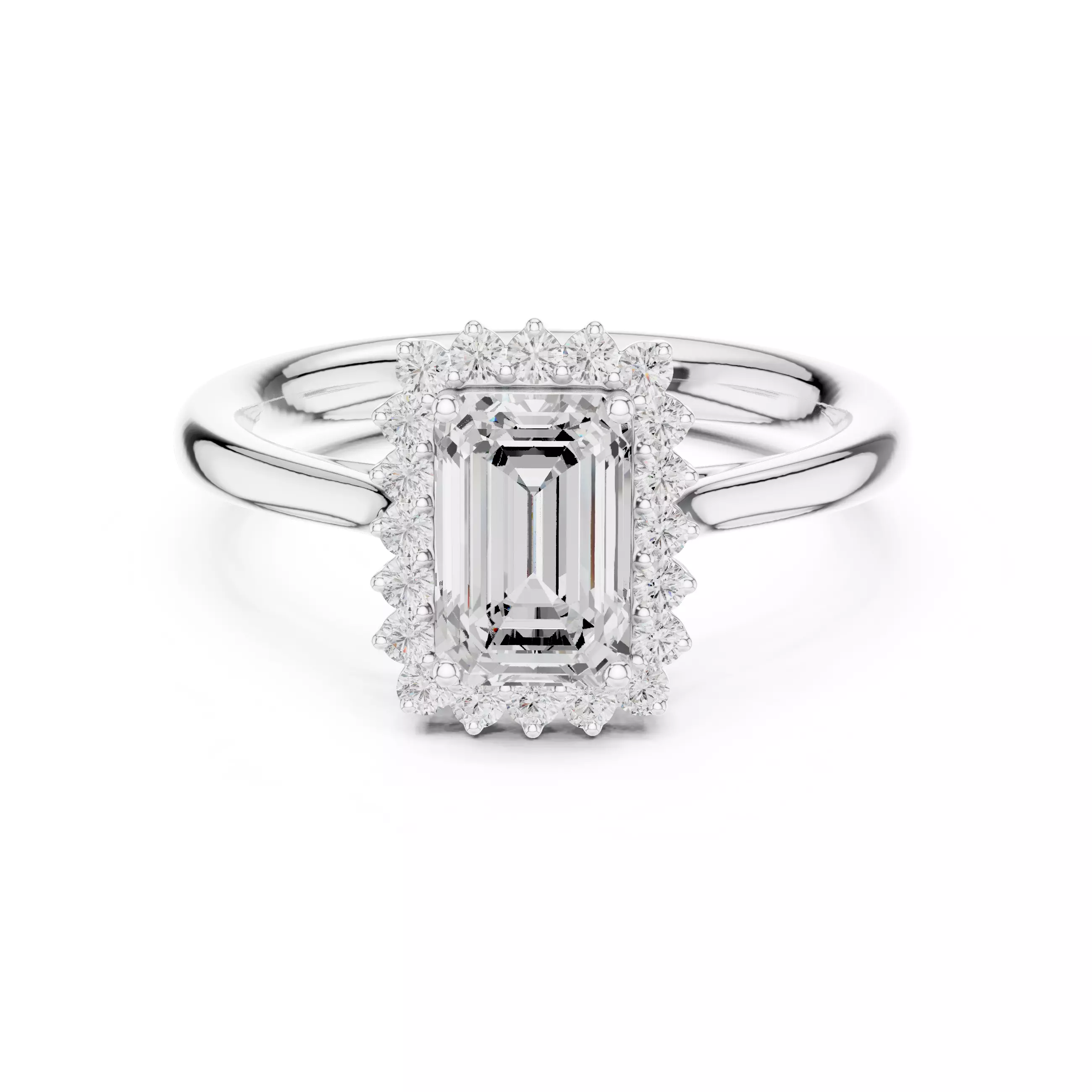 1CT Emerald Cut Halo Engagement Wedding Ring 3DM STL Video 3D print model_2