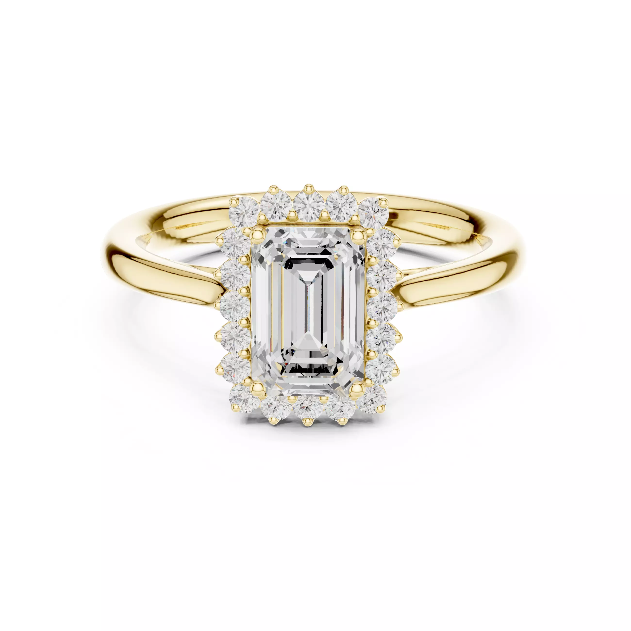 1CT Emerald Cut Halo Engagement Wedding Ring 3DM STL Video 3D print model_1