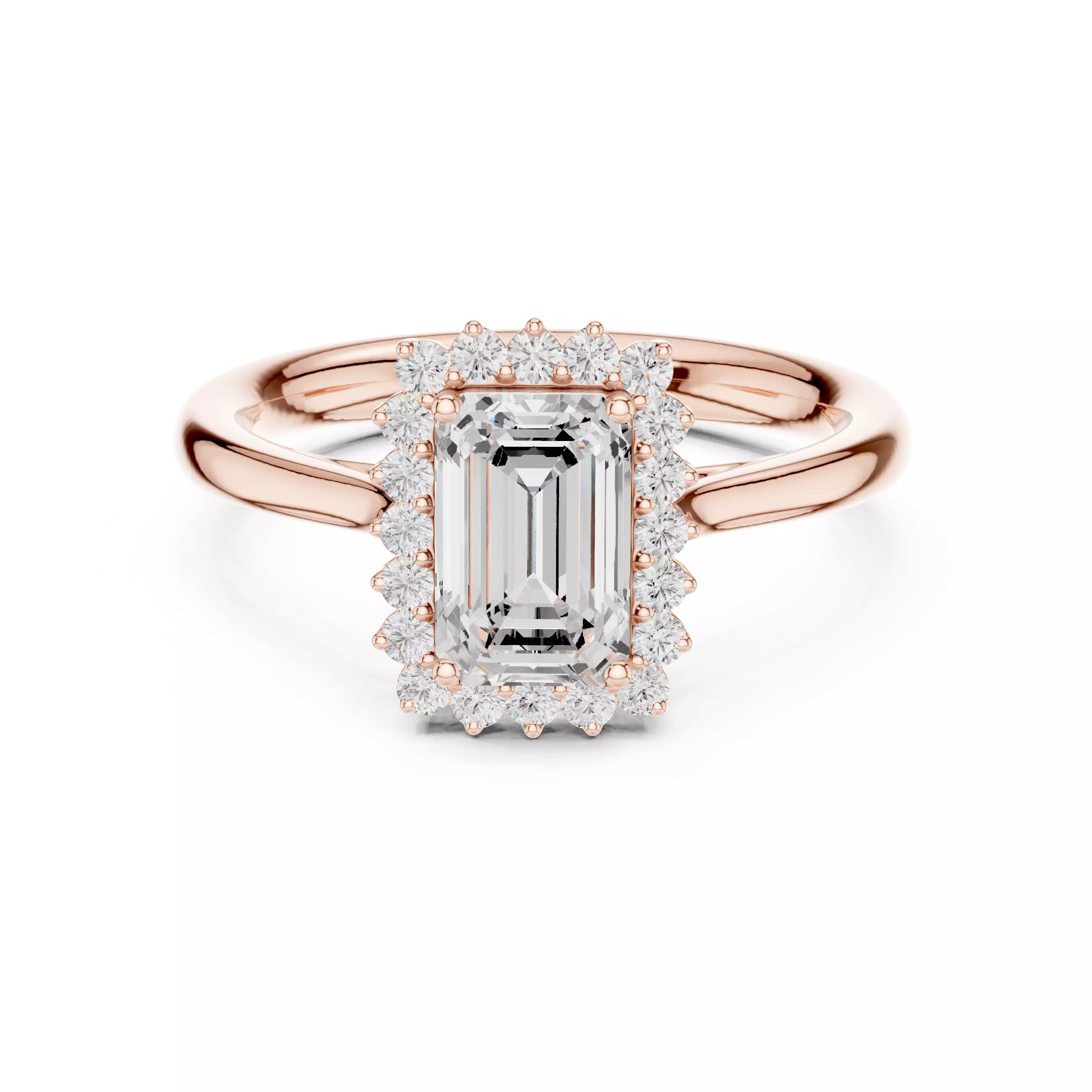 1CT Emerald Cut Halo Engagement Wedding Ring 3DM STL Video 3D print model_0