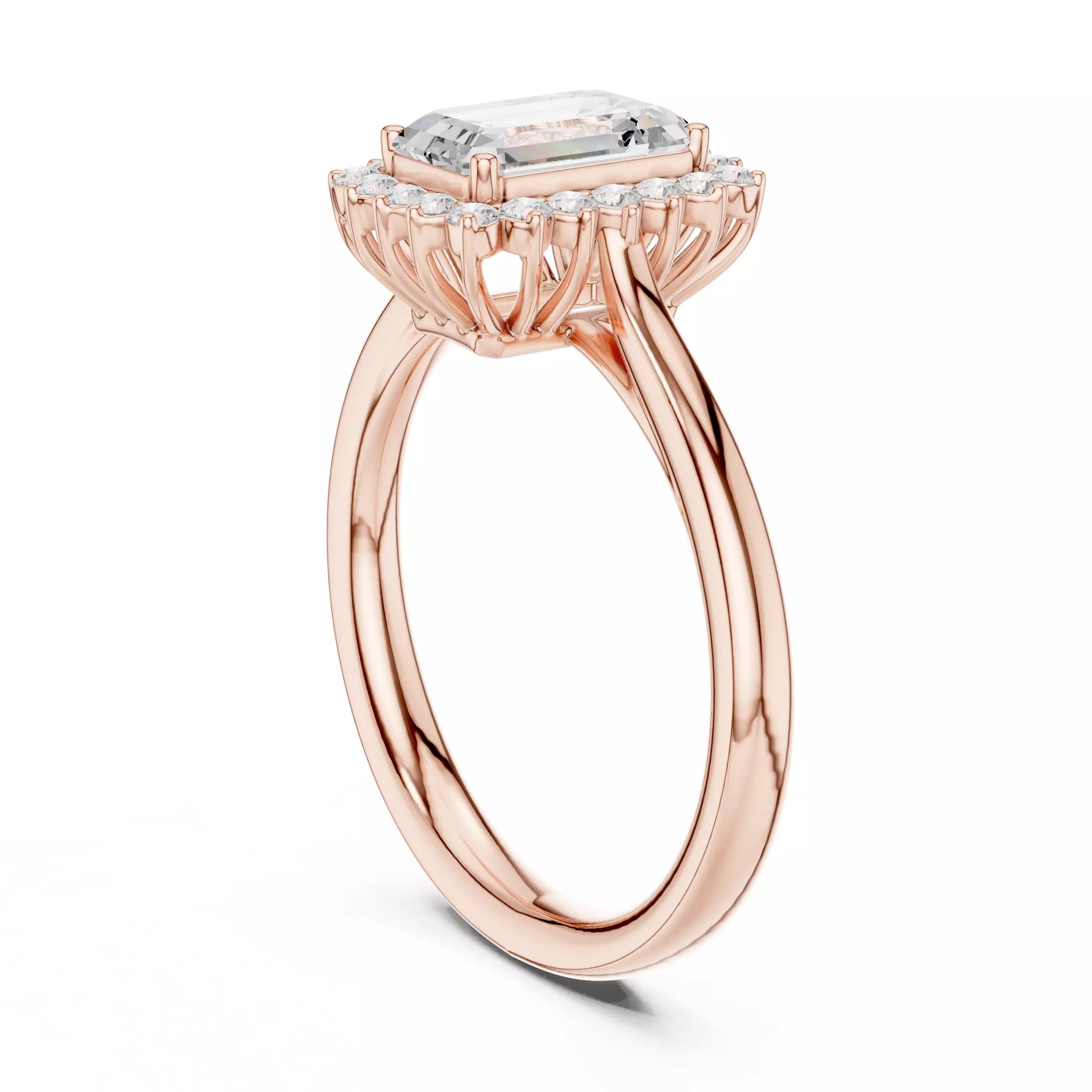 1CT Emerald Cut Halo Engagement Wedding Ring 3DM STL Video 3D print model_3