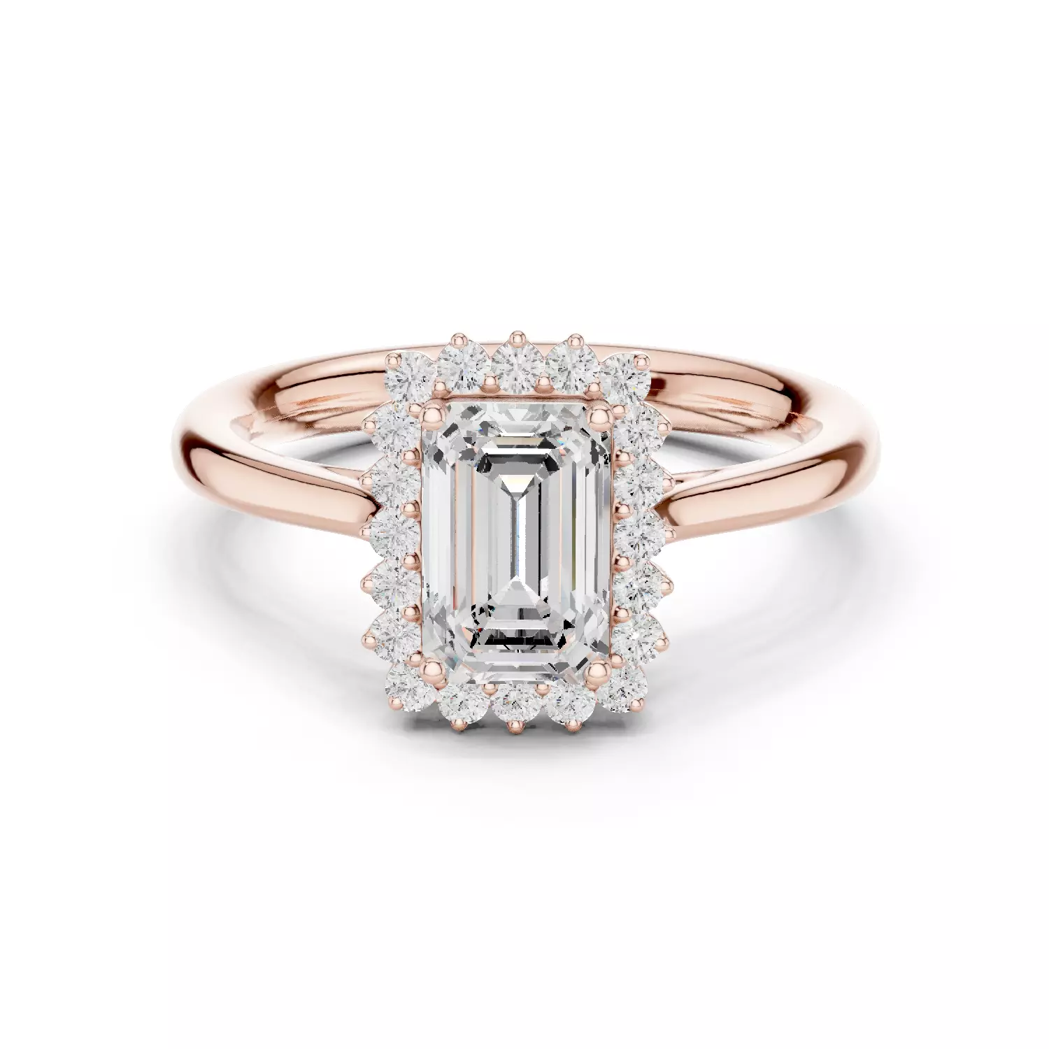 1CT Emerald Cut Halo Engagement Wedding Ring 3DM STL Video 3D print model_12