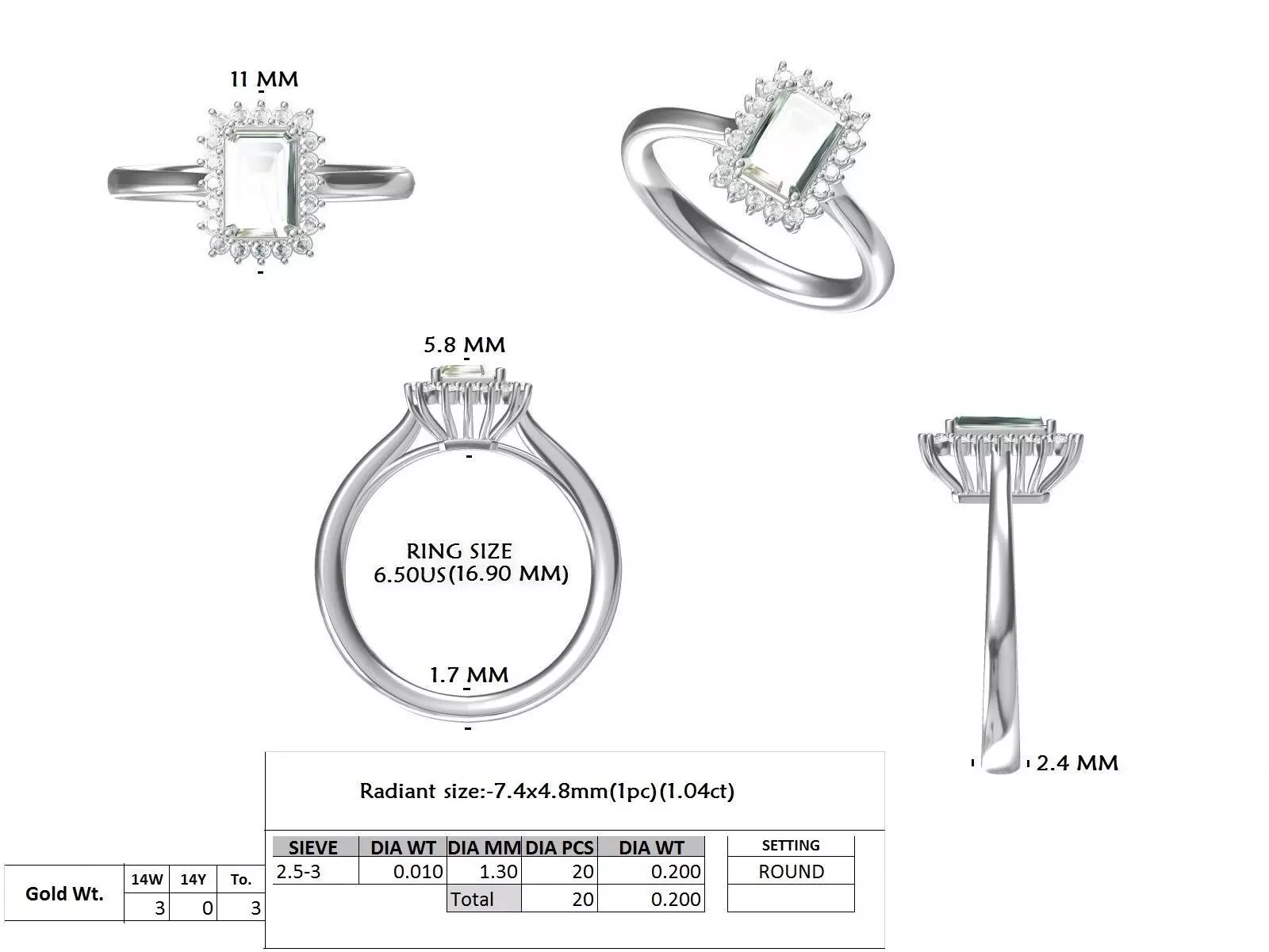 1CT Emerald Cut Halo Engagement Wedding Ring 3DM STL Video 3D print model_15