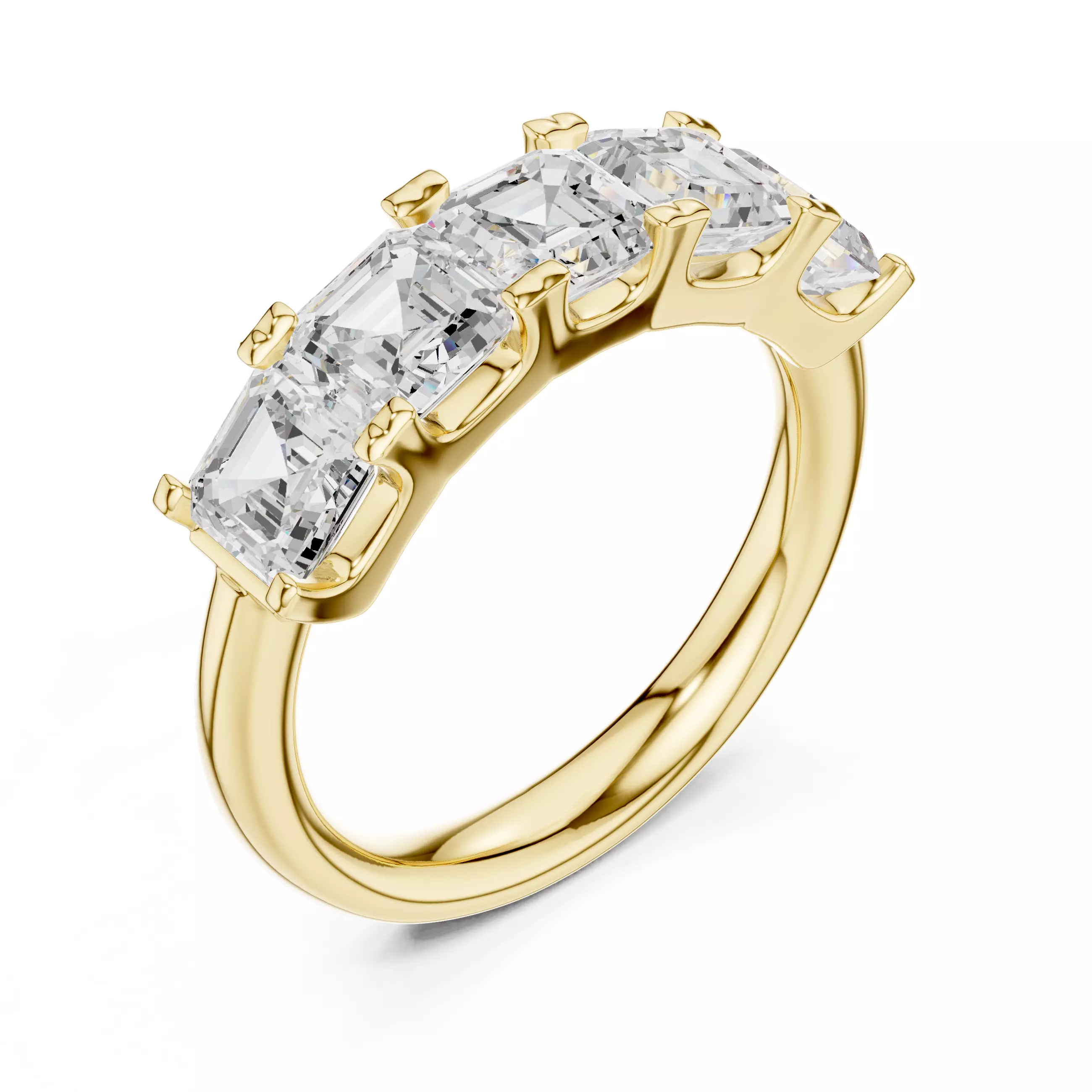 Five Stone Asscher Cut Engagement Wedding Band 3DM STL Video 3D print model_7