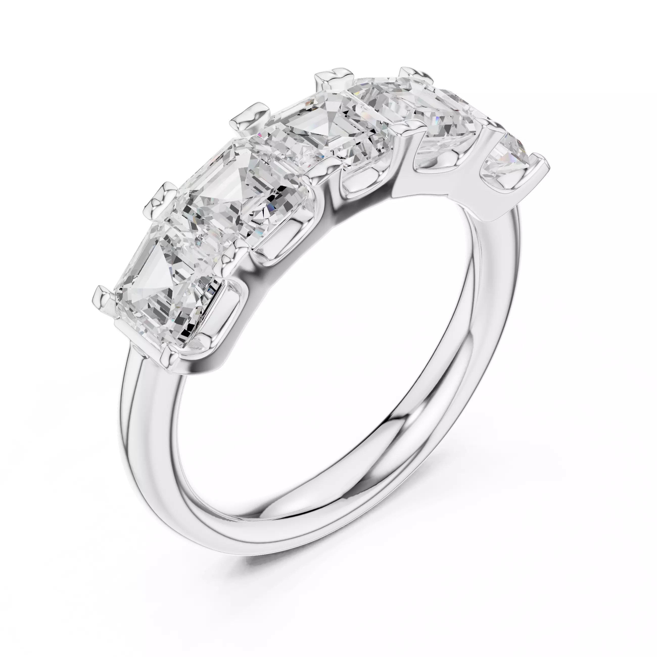 Five Stone Asscher Cut Engagement Wedding Band 3DM STL Video 3D print model_10