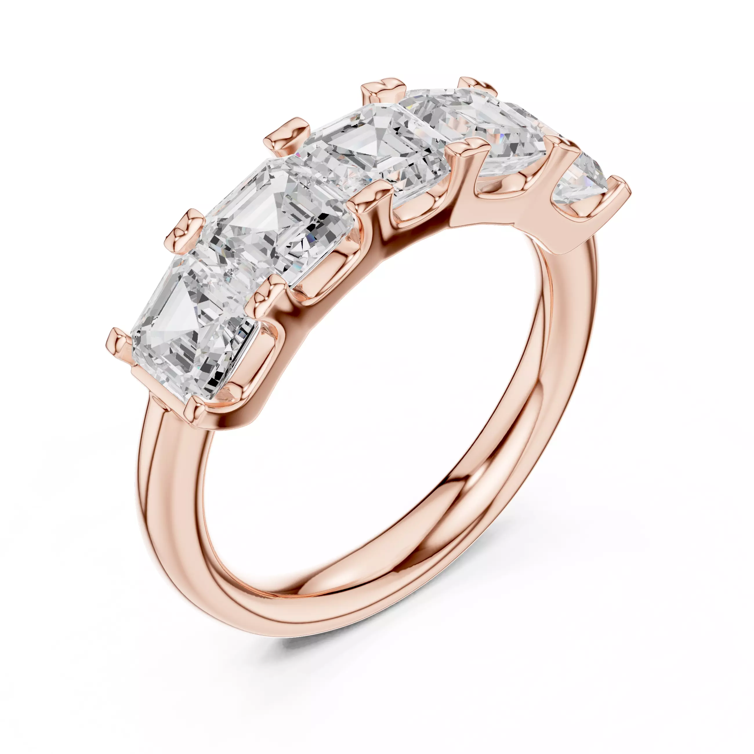 Five Stone Asscher Cut Engagement Wedding Band 3DM STL Video 3D print model_4