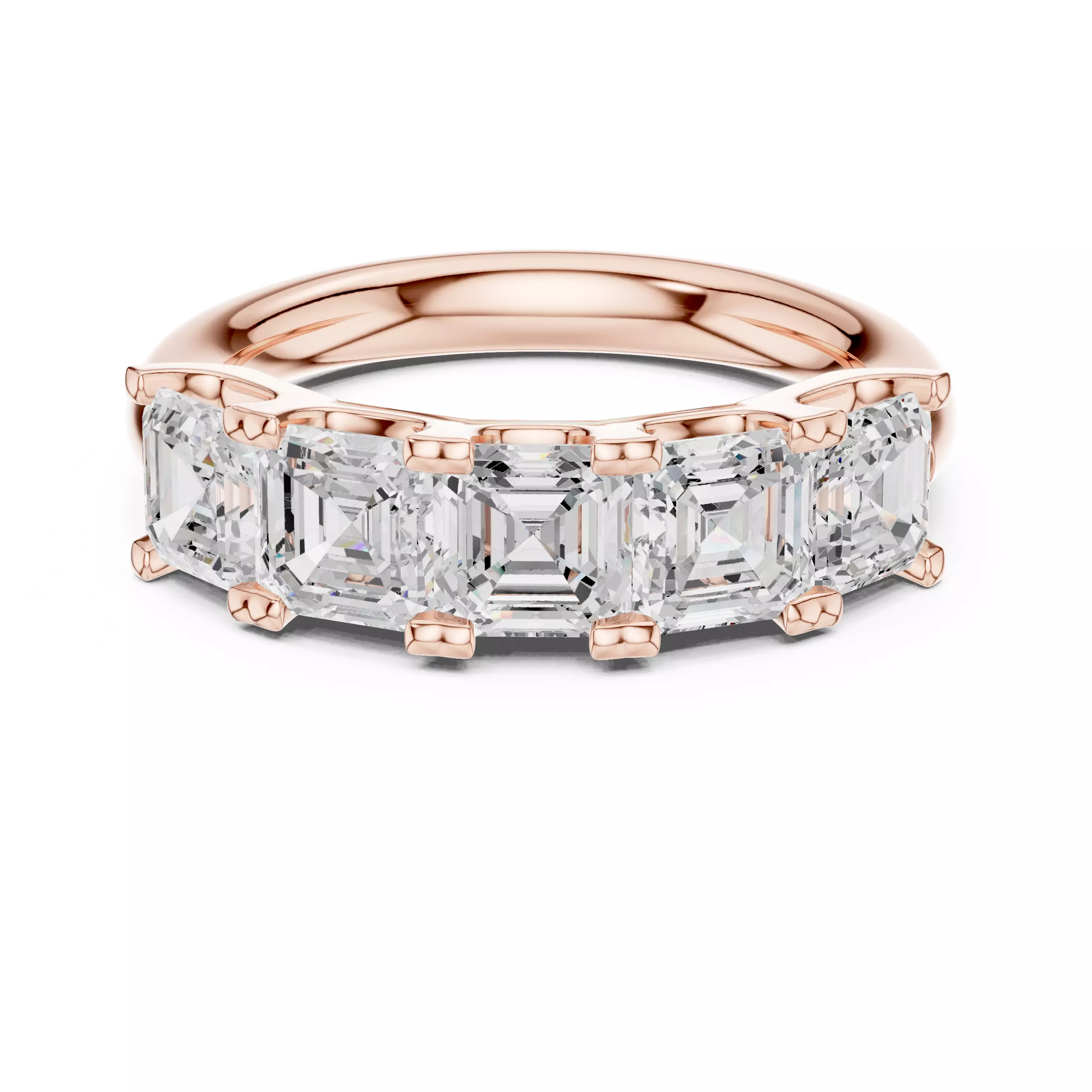 Five Stone Asscher Cut Engagement Wedding Band 3DM STL Video 3D print model_0