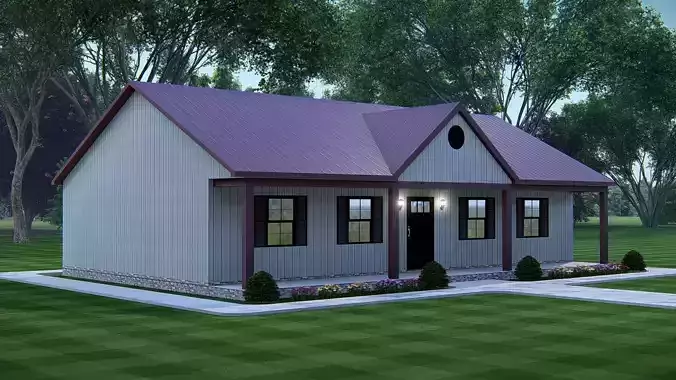 Modern Barndominium House 3D Model with Rustic Metal Siding 3D model