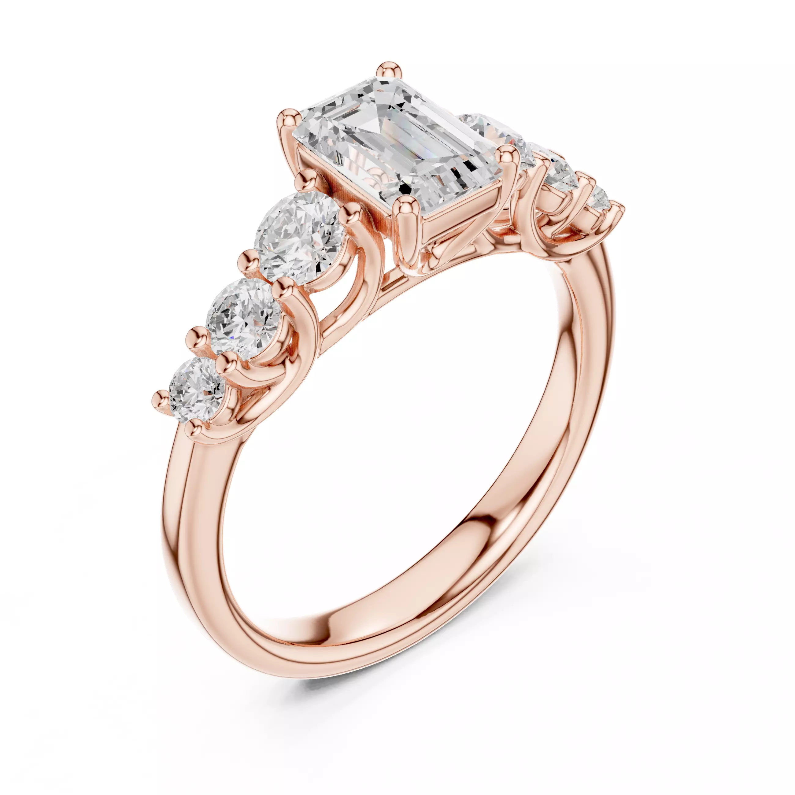 Seven Stone Emerald Cut Engagement Wedding Ring 3DM STL Video 3D print model_4