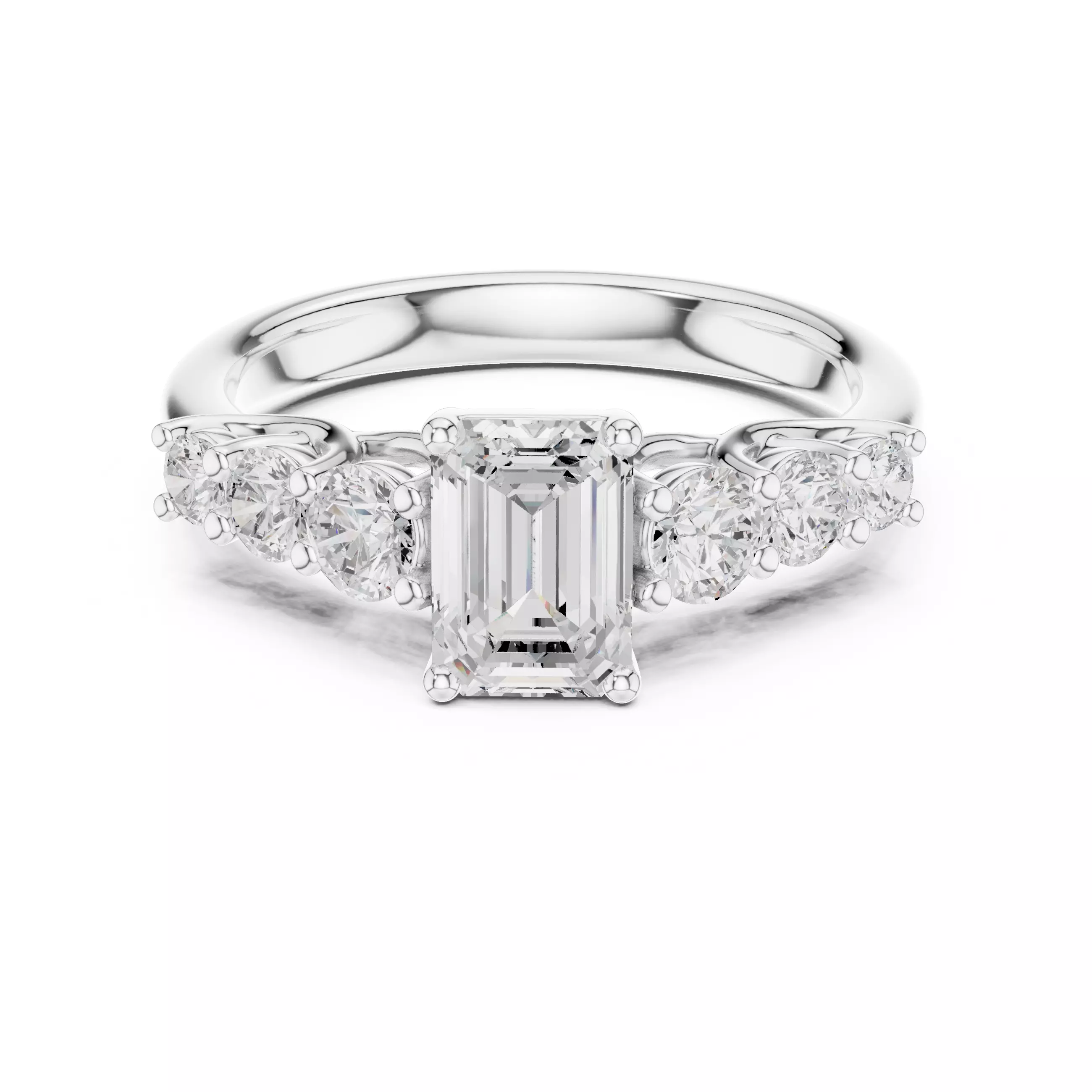 Seven Stone Emerald Cut Engagement Wedding Ring 3DM STL Video 3D print model_2