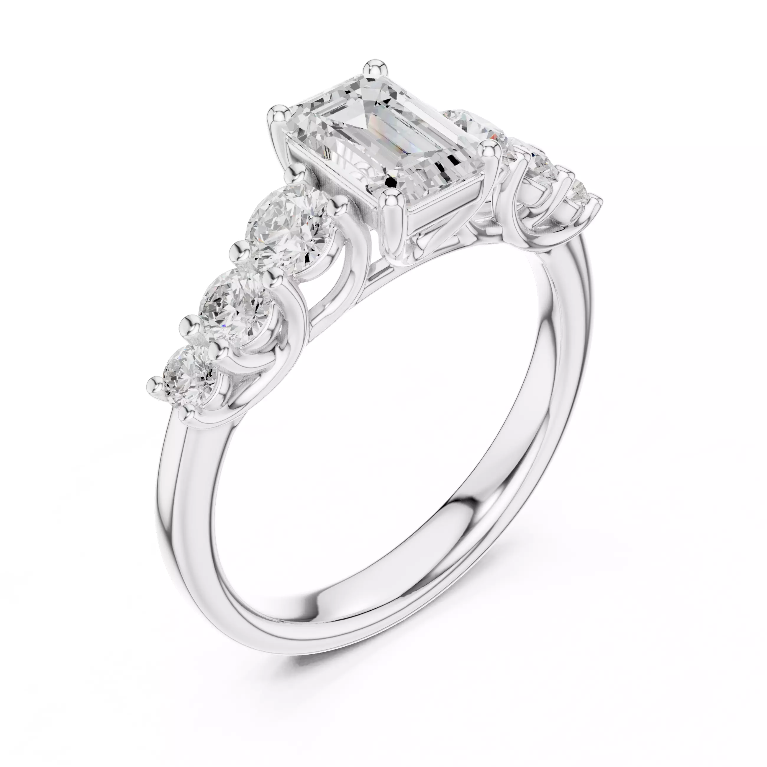 Seven Stone Emerald Cut Engagement Wedding Ring 3DM STL Video 3D print model_10