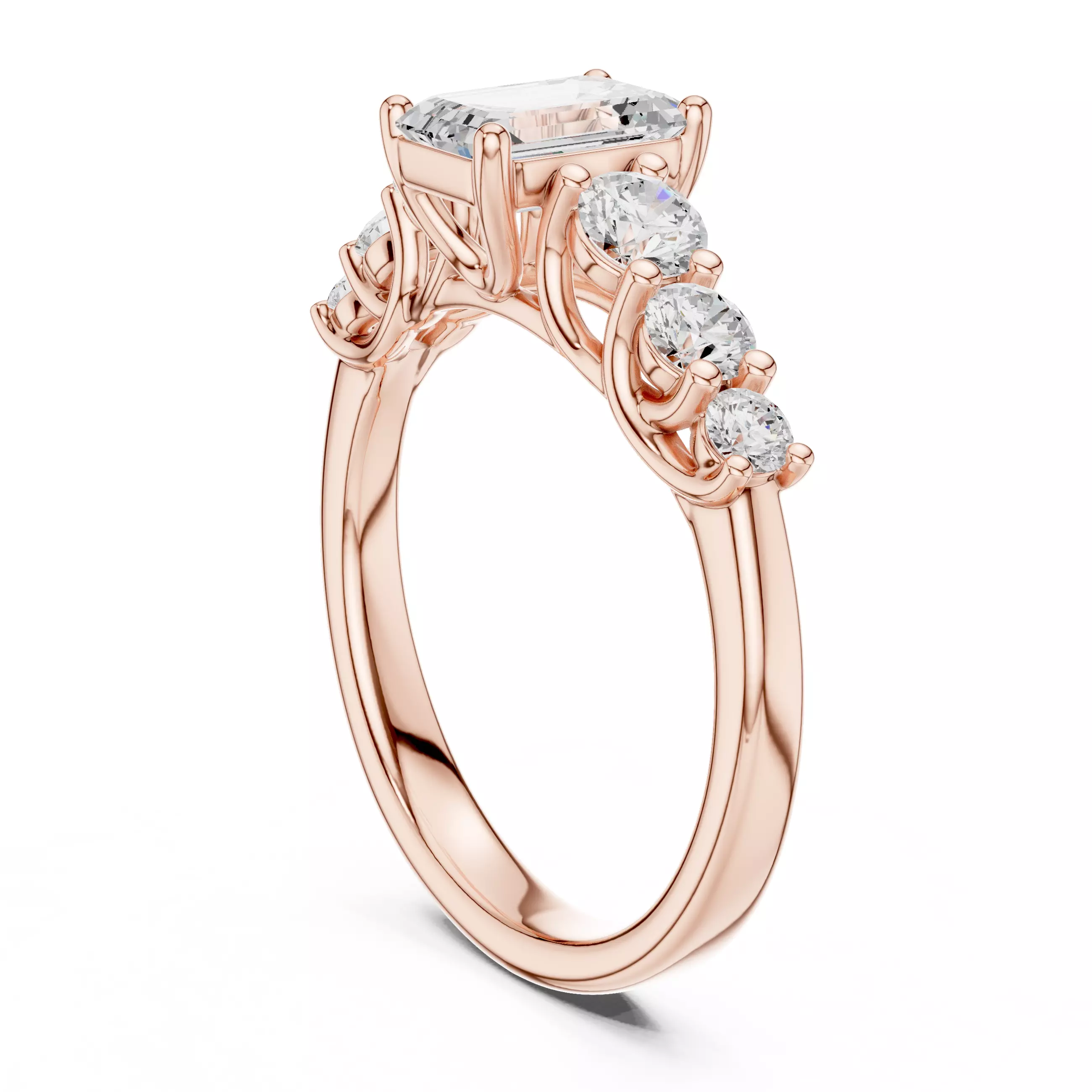 Seven Stone Emerald Cut Engagement Wedding Ring 3DM STL Video 3D print model_3