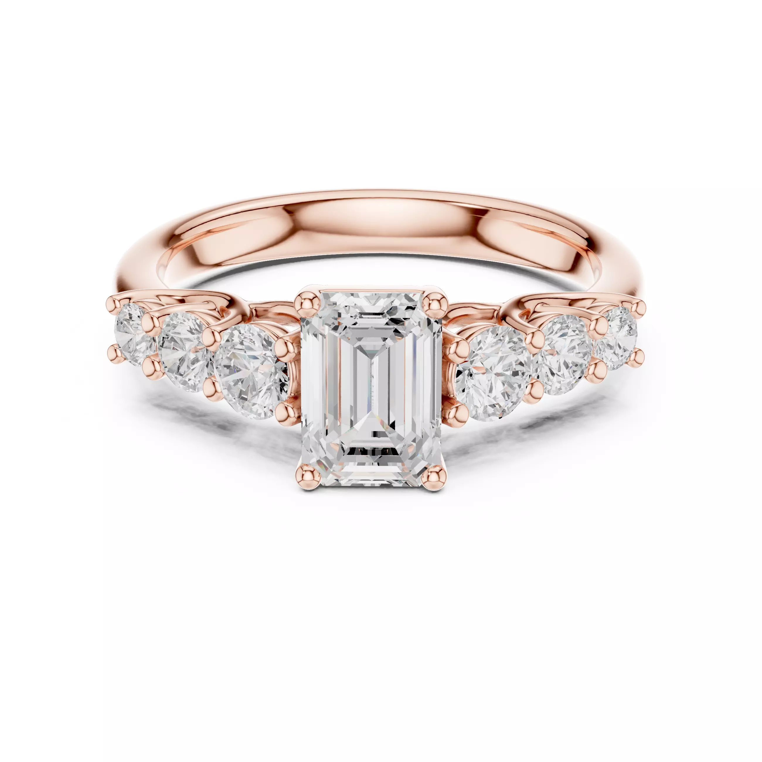 Seven Stone Emerald Cut Engagement Wedding Ring 3DM STL Video 3D print model_0