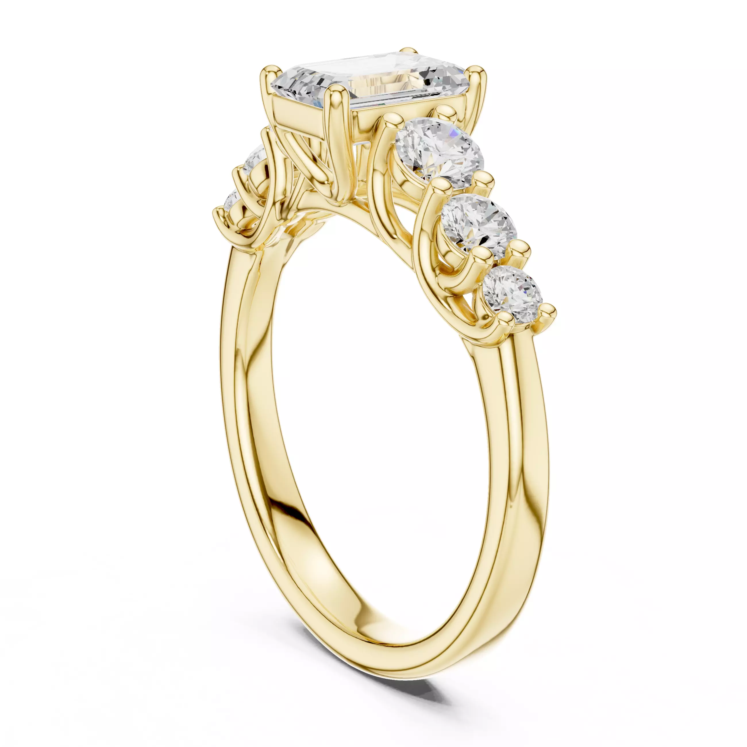 Seven Stone Emerald Cut Engagement Wedding Ring 3DM STL Video 3D print model_6