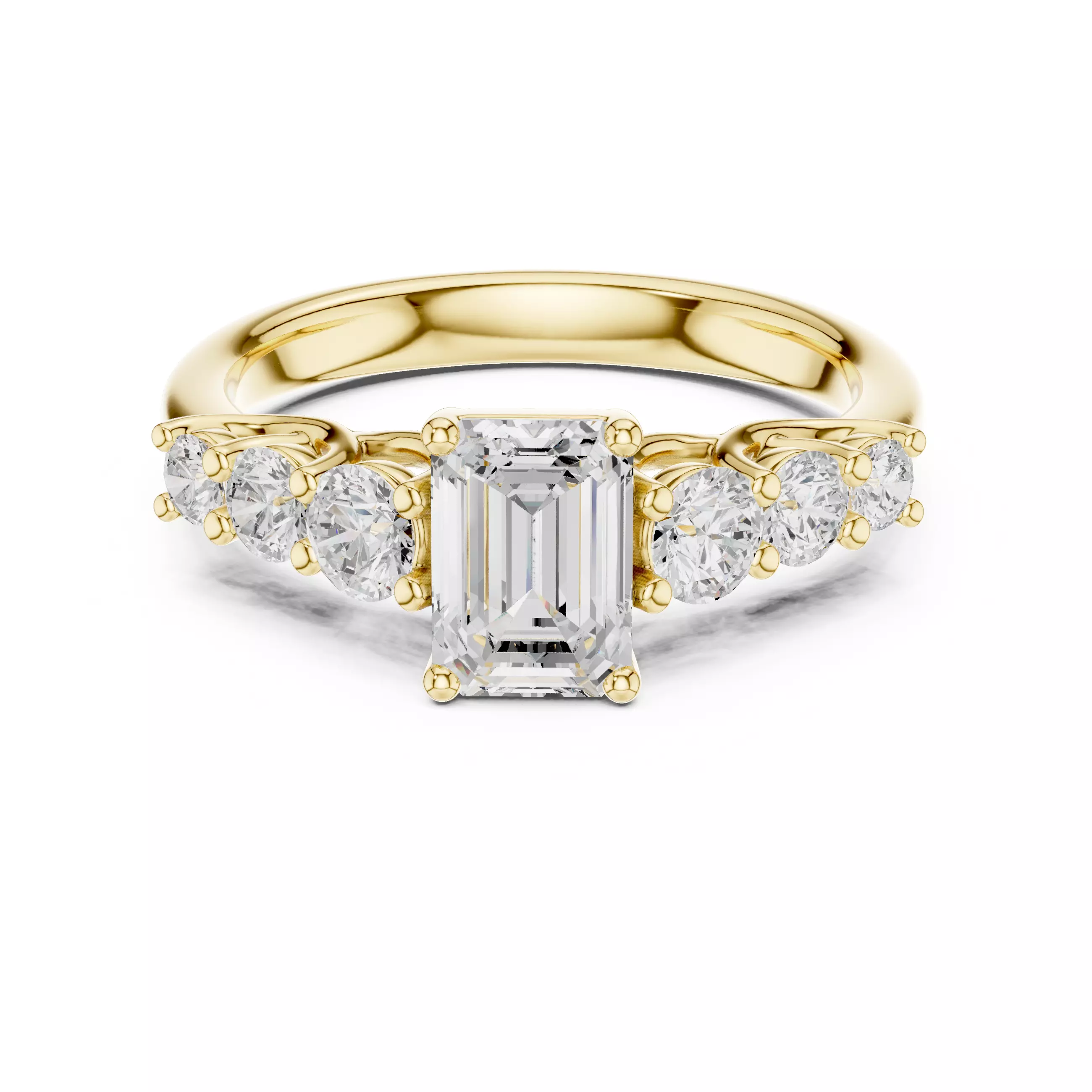 Seven Stone Emerald Cut Engagement Wedding Ring 3DM STL Video 3D print model_1