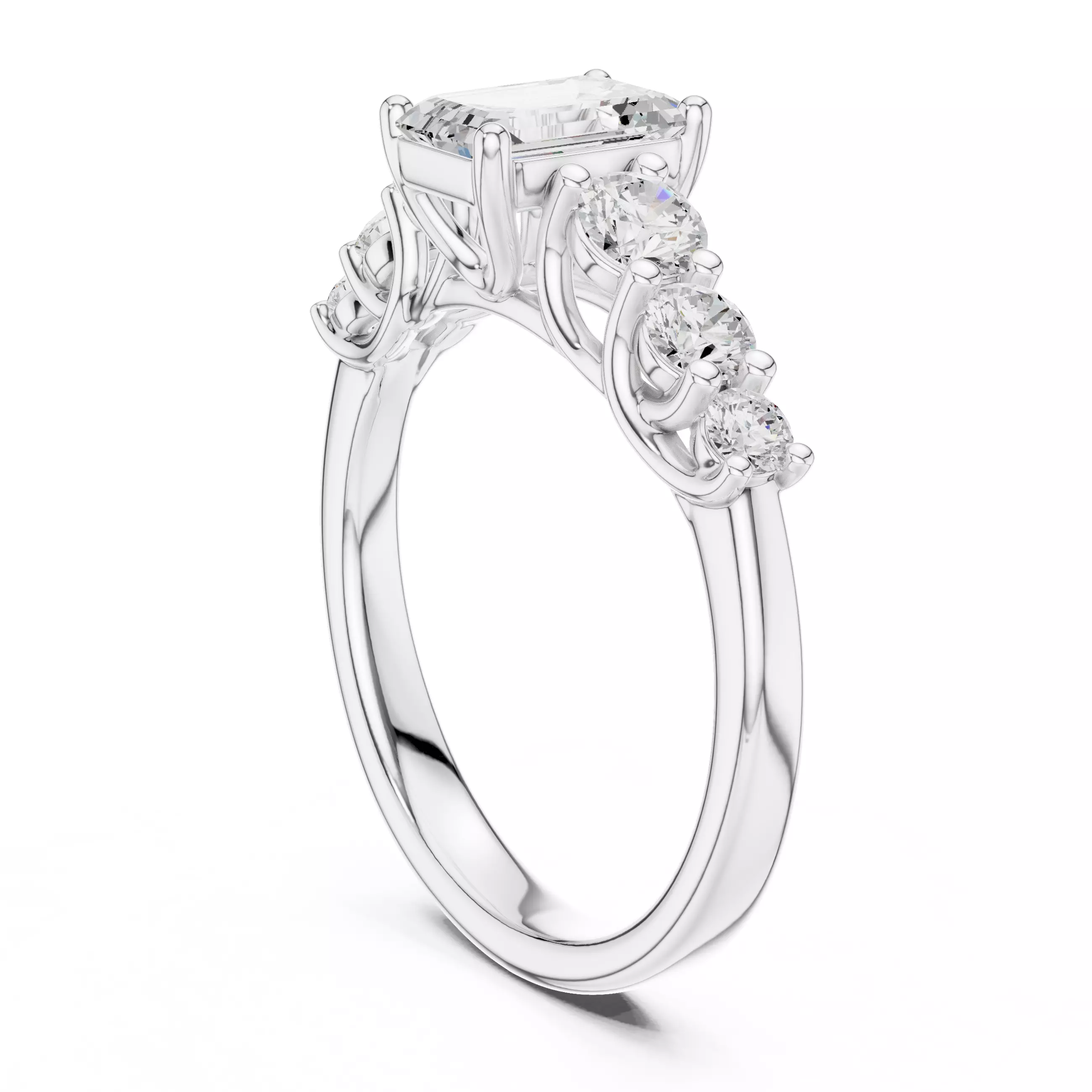 Seven Stone Emerald Cut Engagement Wedding Ring 3DM STL Video 3D print model_9