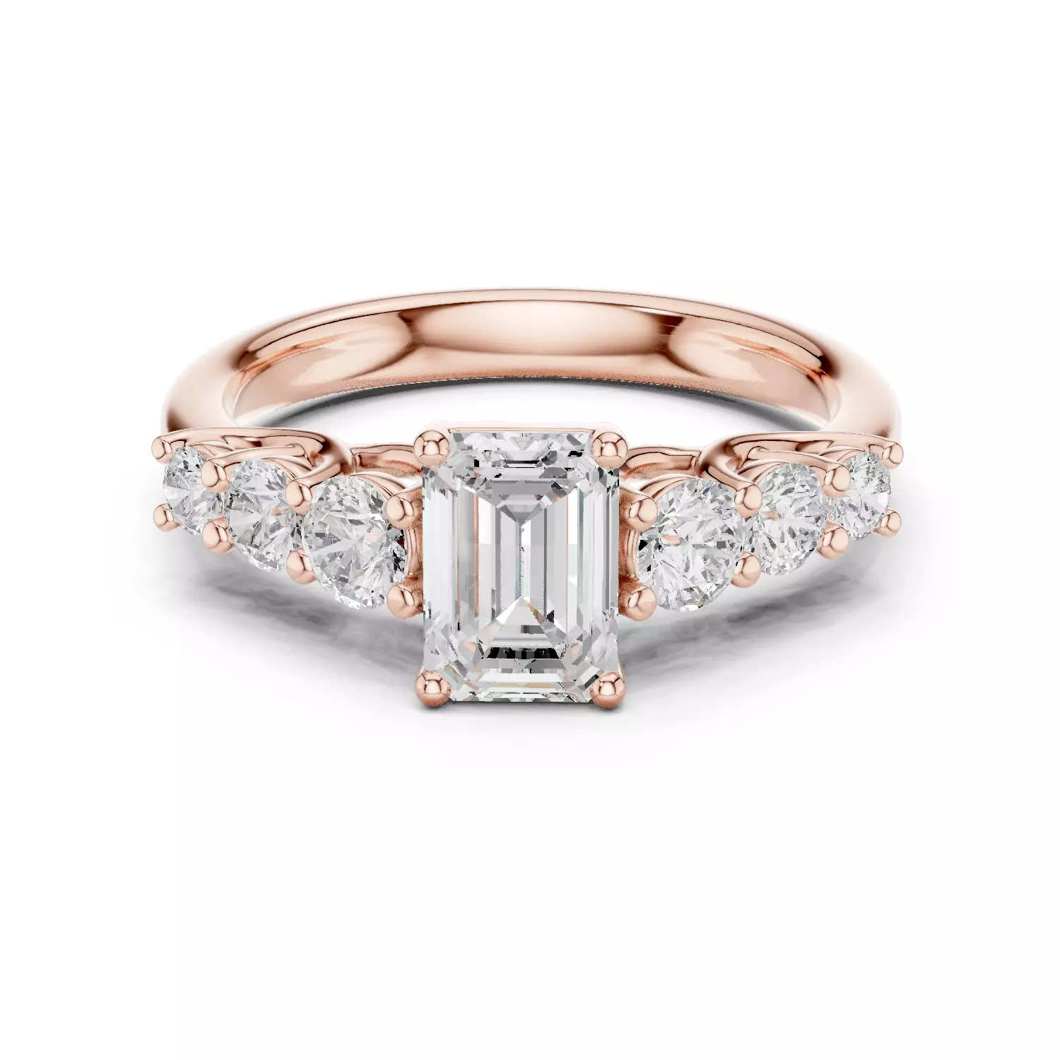 Seven Stone Emerald Cut Engagement Wedding Ring 3DM STL Video 3D print model_12