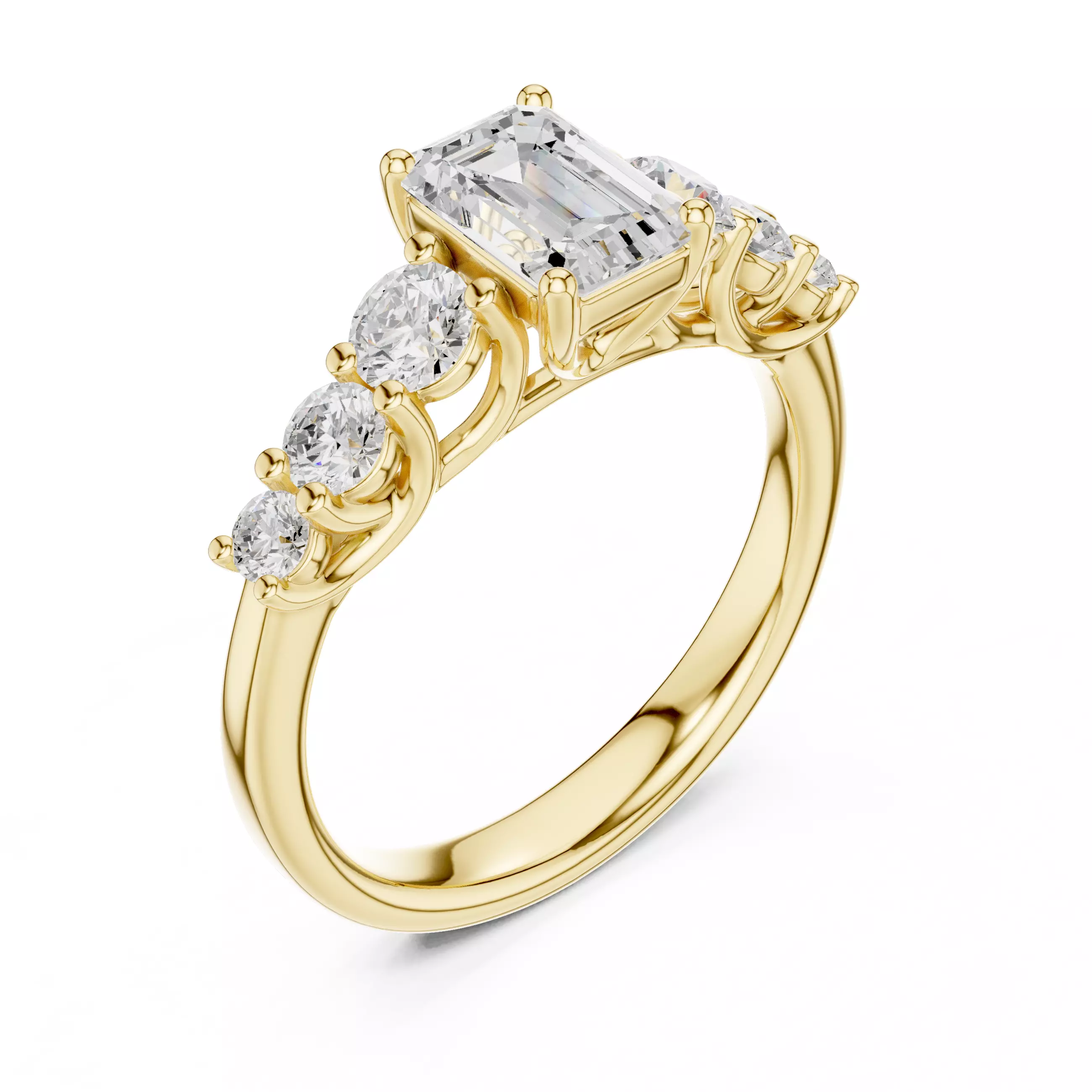 Seven Stone Emerald Cut Engagement Wedding Ring 3DM STL Video 3D print model_7