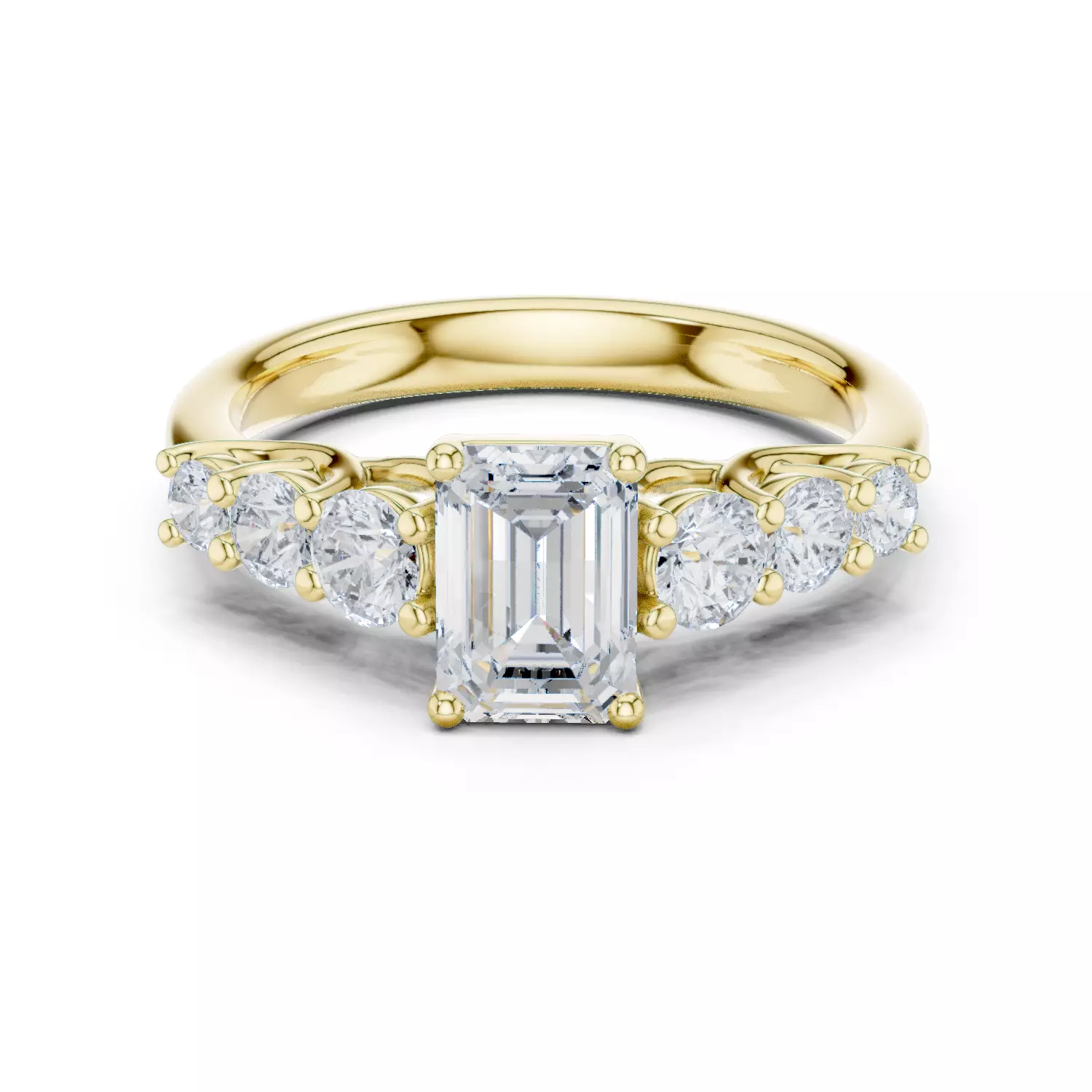 Seven Stone Emerald Cut Engagement Wedding Ring 3DM STL Video 3D print model_14