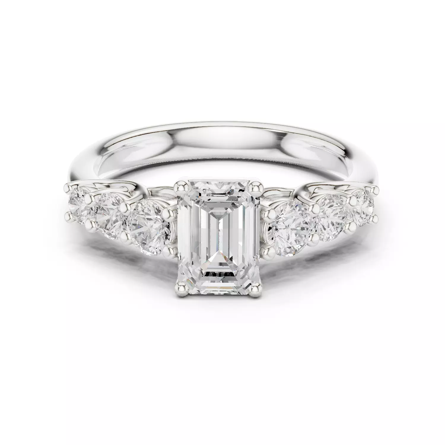 Seven Stone Emerald Cut Engagement Wedding Ring 3DM STL Video 3D print model_13