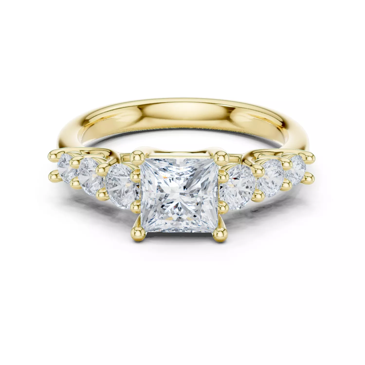 1CT Princess Cut Seven Stone Engagement Ring 3DM STL Video 3D print model_14