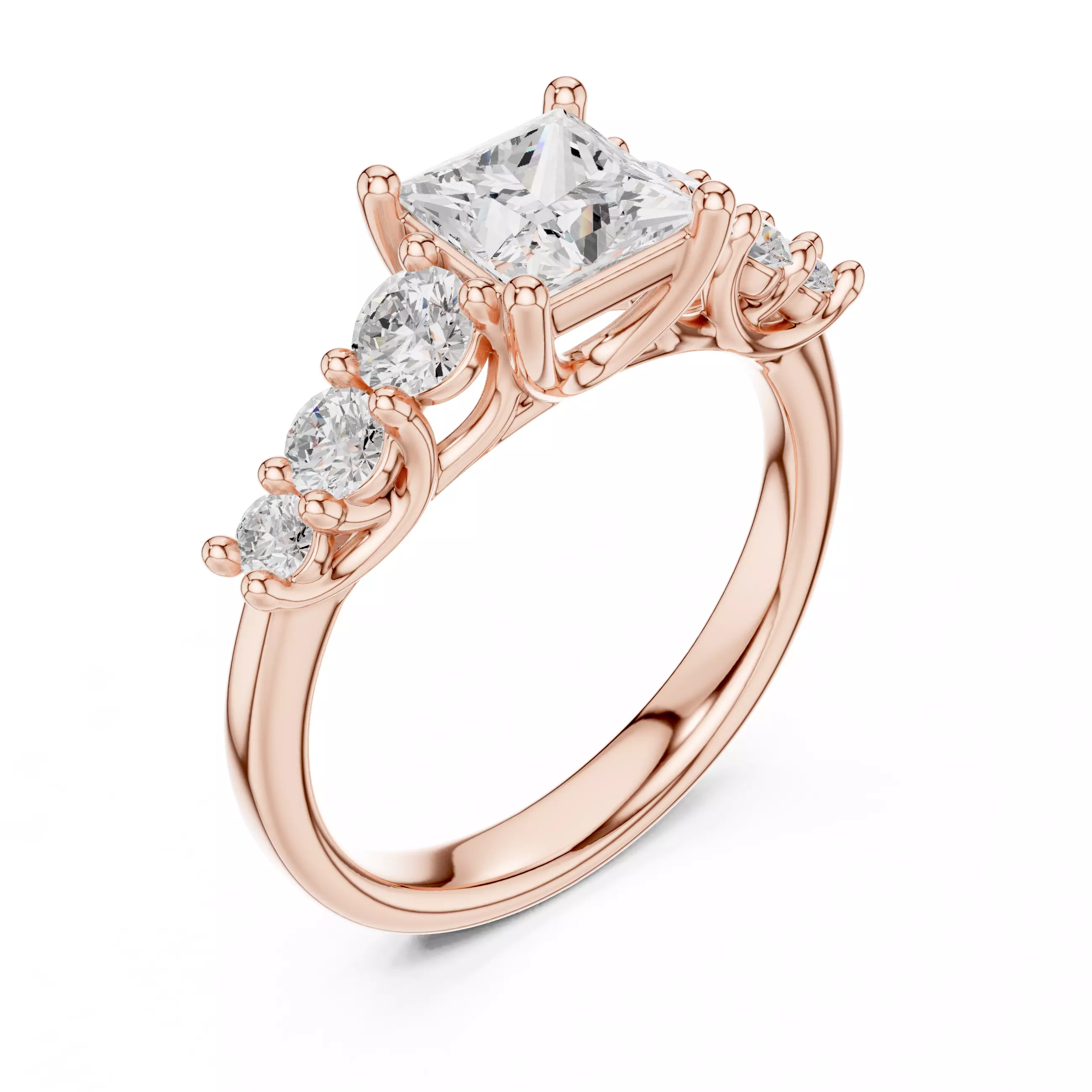 1CT Princess Cut Seven Stone Engagement Ring 3DM STL Video 3D print model_4