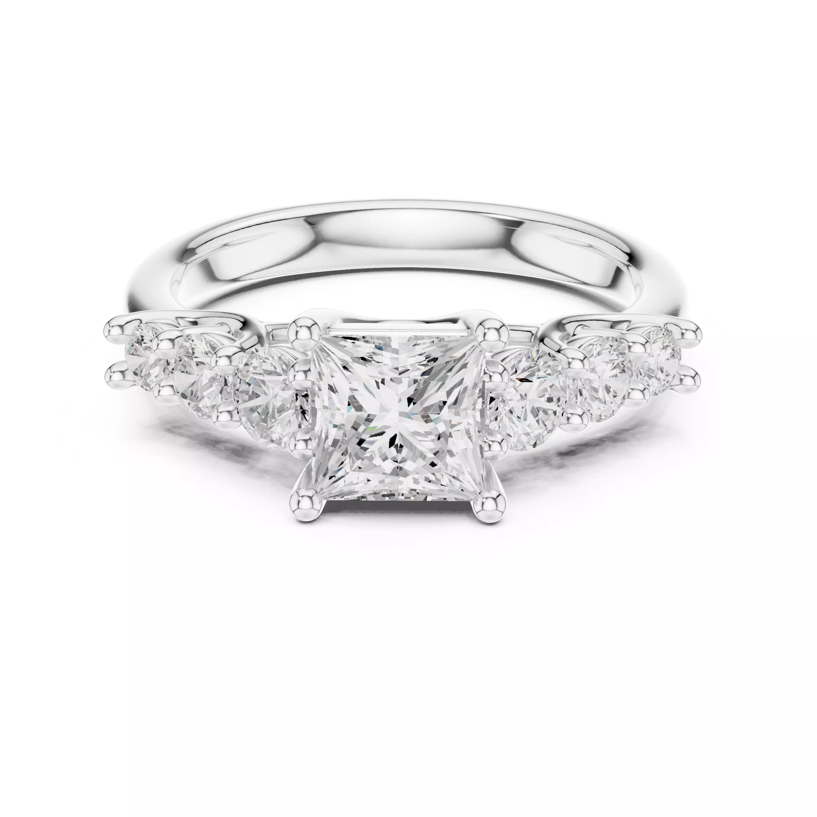 1CT Princess Cut Seven Stone Engagement Ring 3DM STL Video 3D print model_2