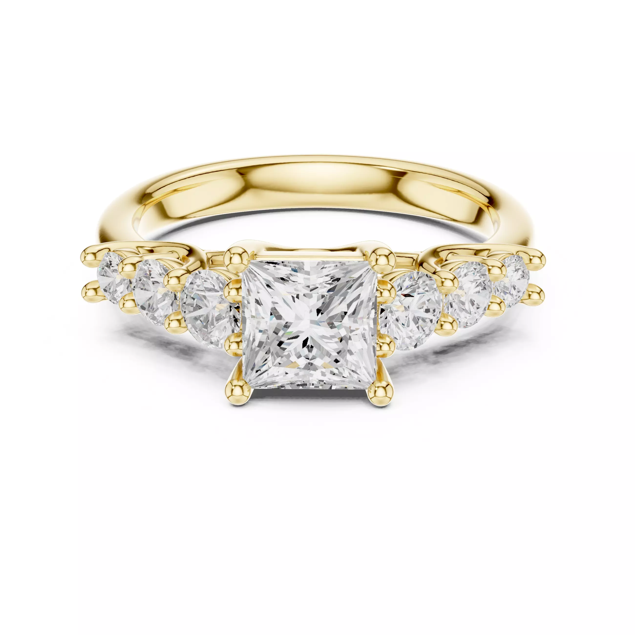 1CT Princess Cut Seven Stone Engagement Ring 3DM STL Video 3D print model_1