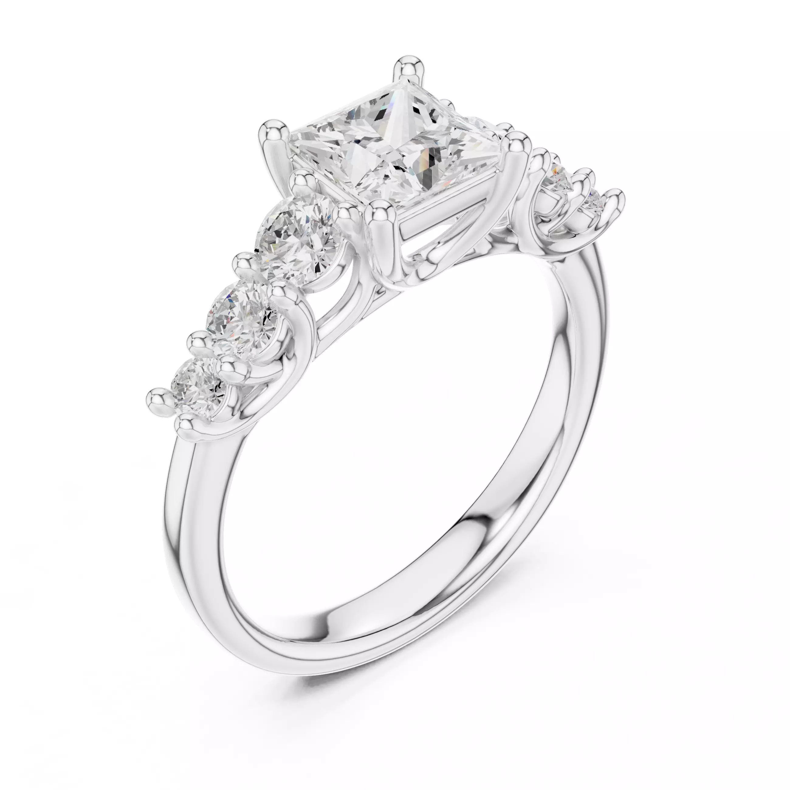 1CT Princess Cut Seven Stone Engagement Ring 3DM STL Video 3D print model_10