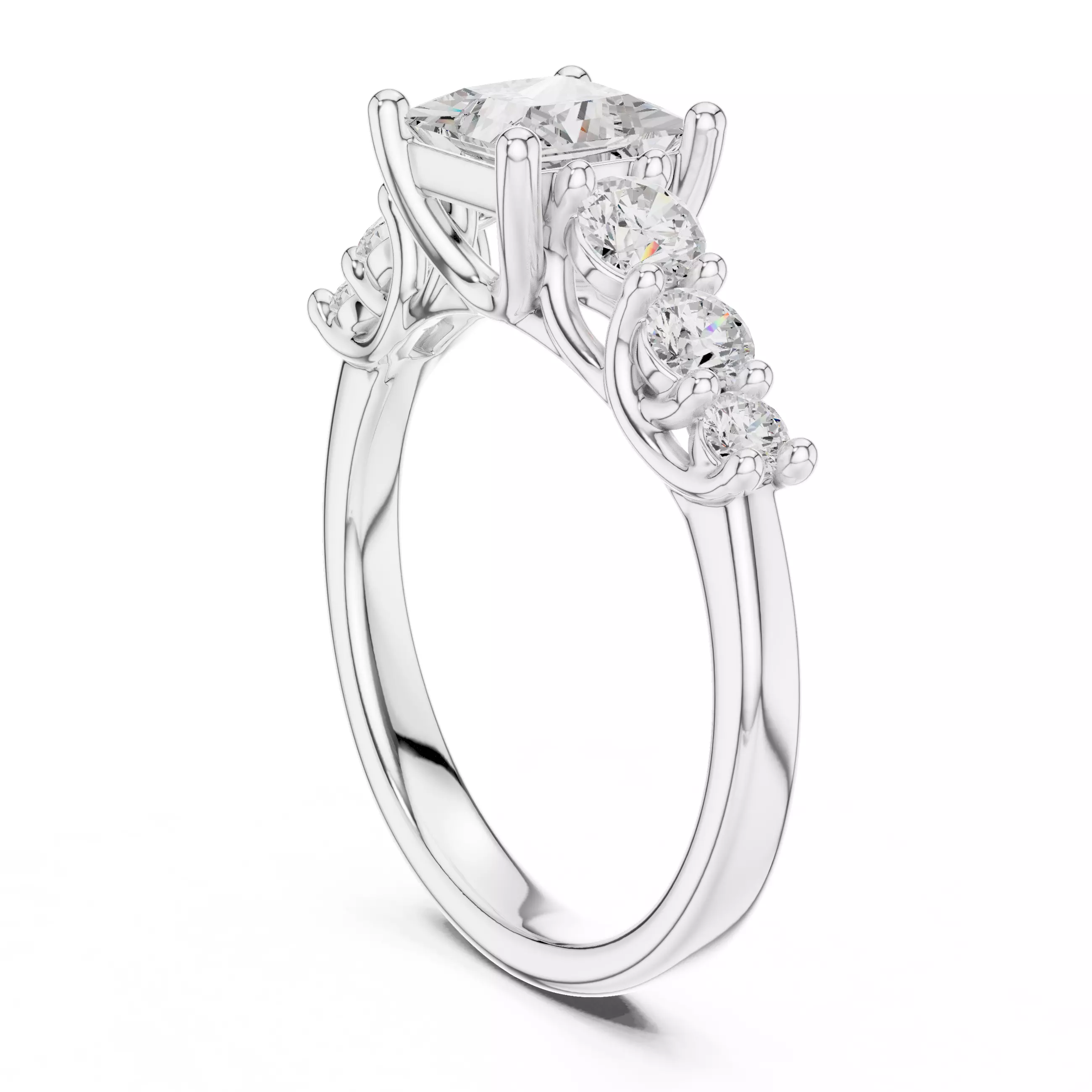 1CT Princess Cut Seven Stone Engagement Ring 3DM STL Video 3D print model_9