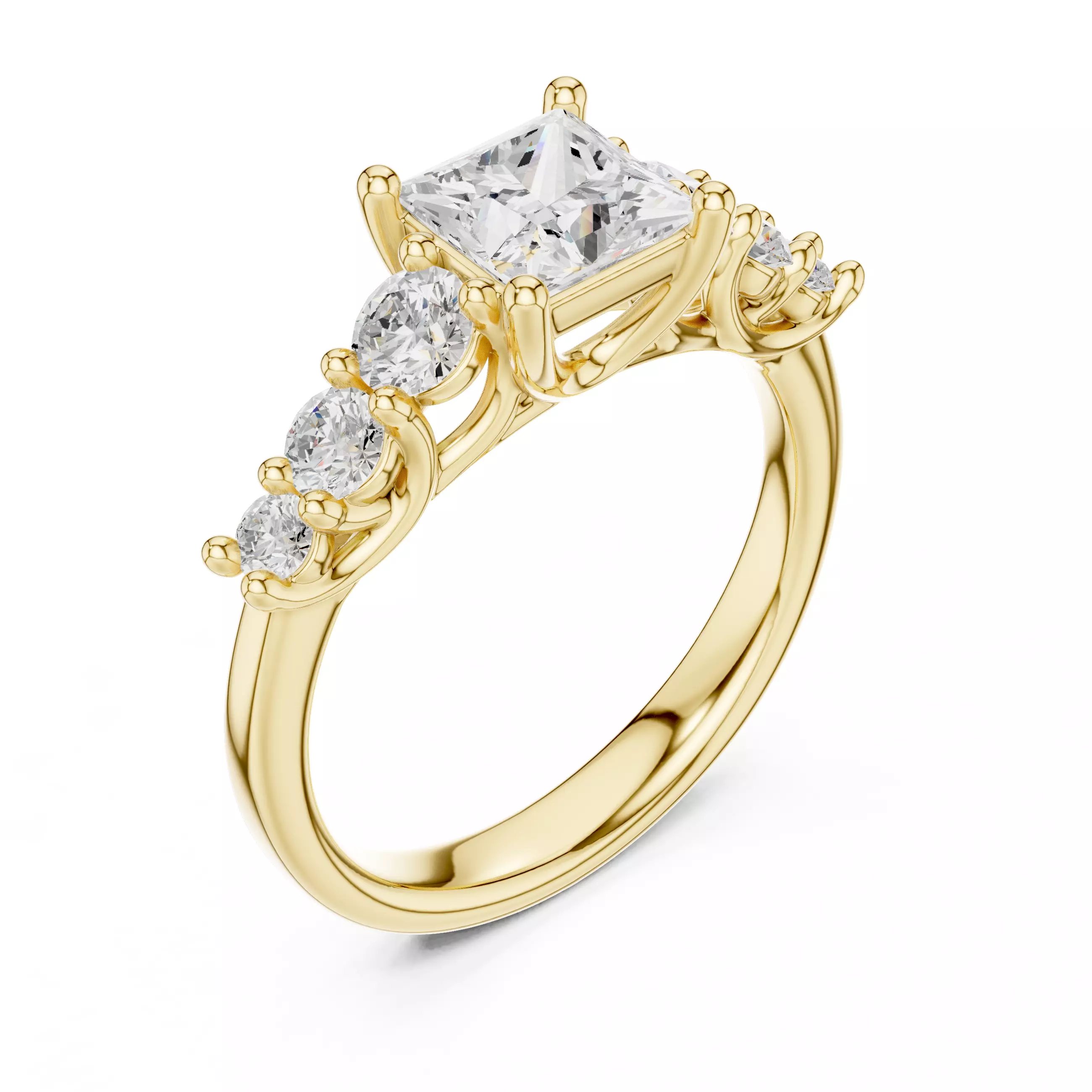 1CT Princess Cut Seven Stone Engagement Ring 3DM STL Video 3D print model_7