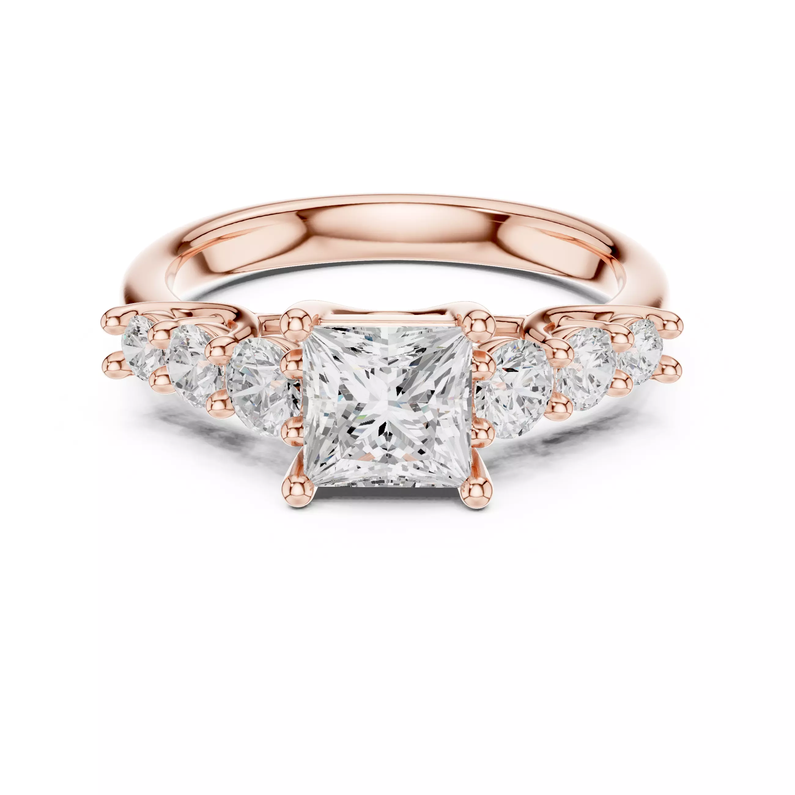 1CT Princess Cut Seven Stone Engagement Ring 3DM STL Video 3D print model_0