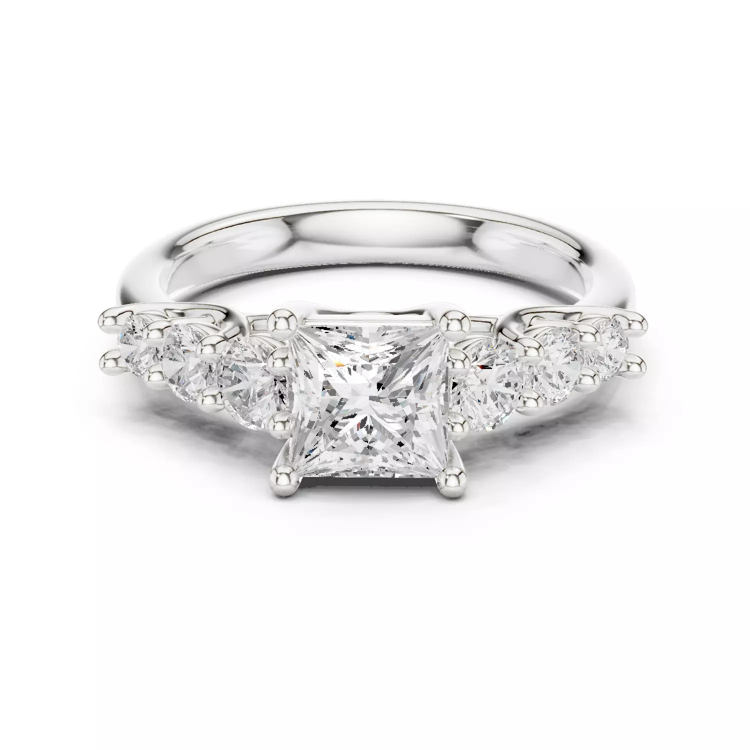 1CT Princess Cut Seven Stone Engagement Ring 3DM STL Video 3D print model_13