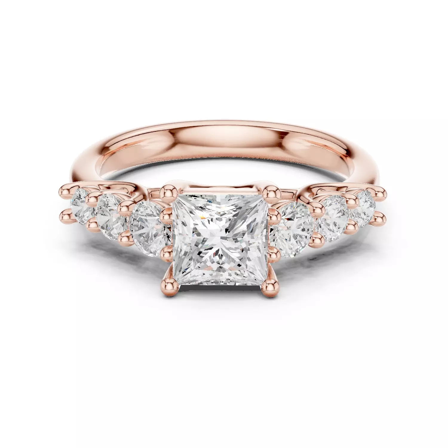 1CT Princess Cut Seven Stone Engagement Ring 3DM STL Video 3D print model_12